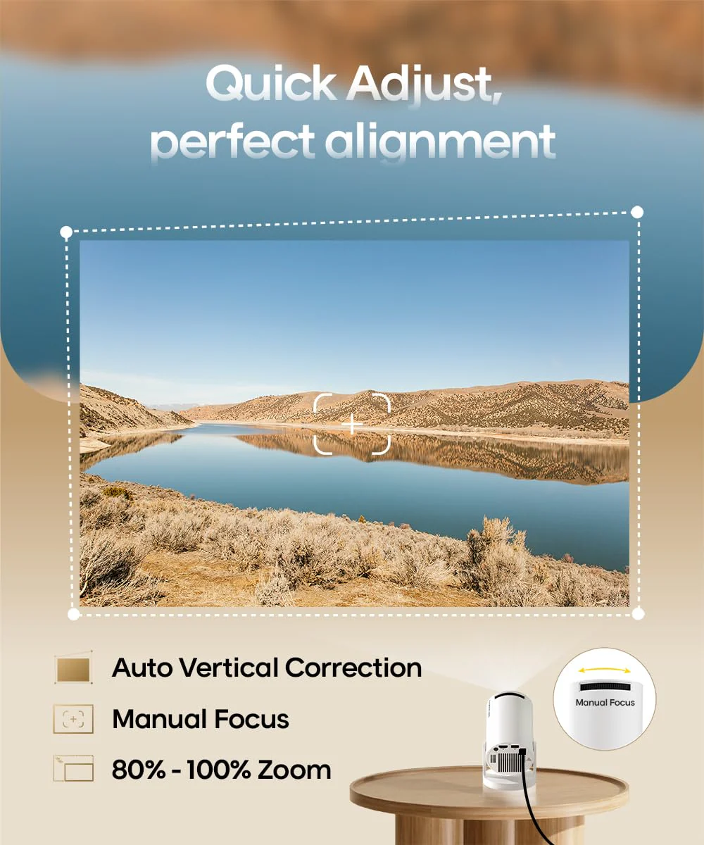 Mini Projector with Wifi 6 and Bluetooth5.4, Portable Projector 4K Support, Android 14 Smart Proyector with 200ASIN & Auto Keystone, Alwtniet HY300Pro Small Proyector for Bedroom, Movie, Outdoor White - Image 3