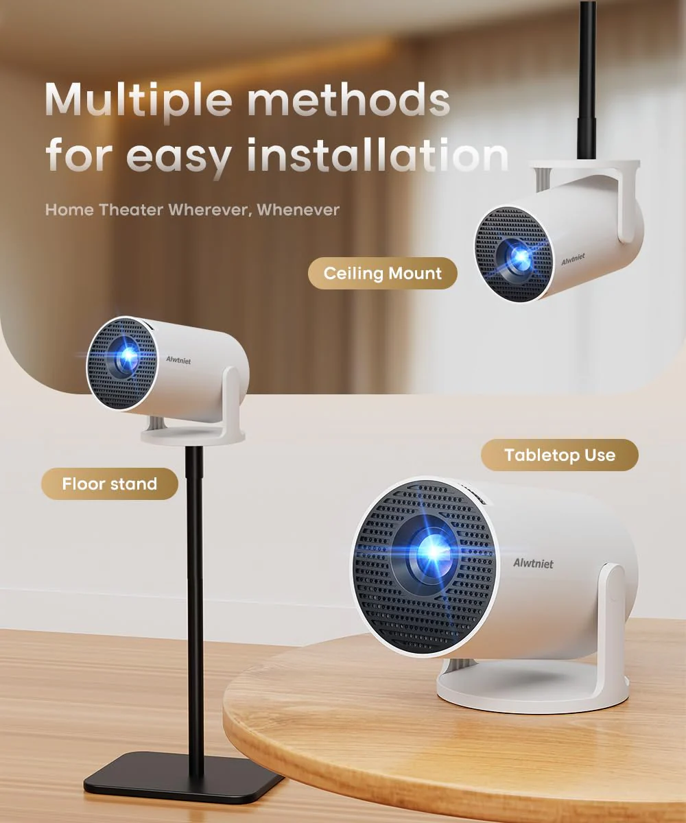 Mini Projector with Wifi 6 and Bluetooth5.4, Portable Projector 4K Support, Android 14 Smart Proyector with 200ASIN & Auto Keystone, Alwtniet HY300Pro Small Proyector for Bedroom, Movie, Outdoor White - Image 9