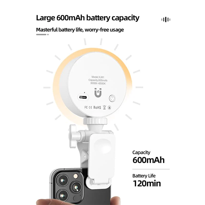 Mini Ring Light for Phone, Starkik 60 LED Phone Light with Rechargeable and 3 Light Modes, Magnetic Back Selfie Light for iPhone and Laptop- Perfect for Selfie/Makeup/Video Conference/TikTok (White) - Image 4