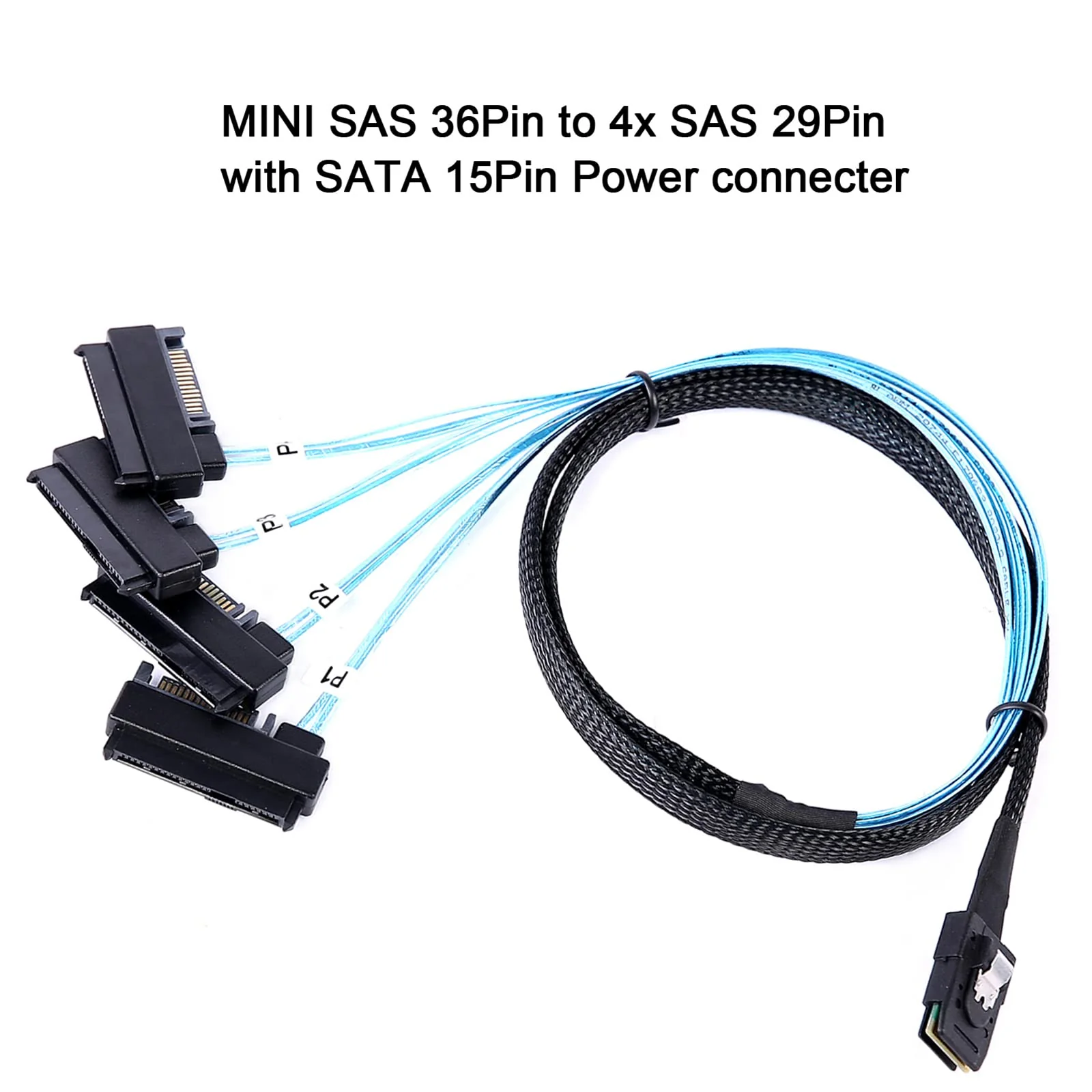 Mini-SAS to SAS Cable: 0.5M SFF-8087 to SAS SFF-8087 to SFF-8482 4X SAS with SATA-Power Adapter Cable (1.6FT) 1.6FT 1Pack - Image 4