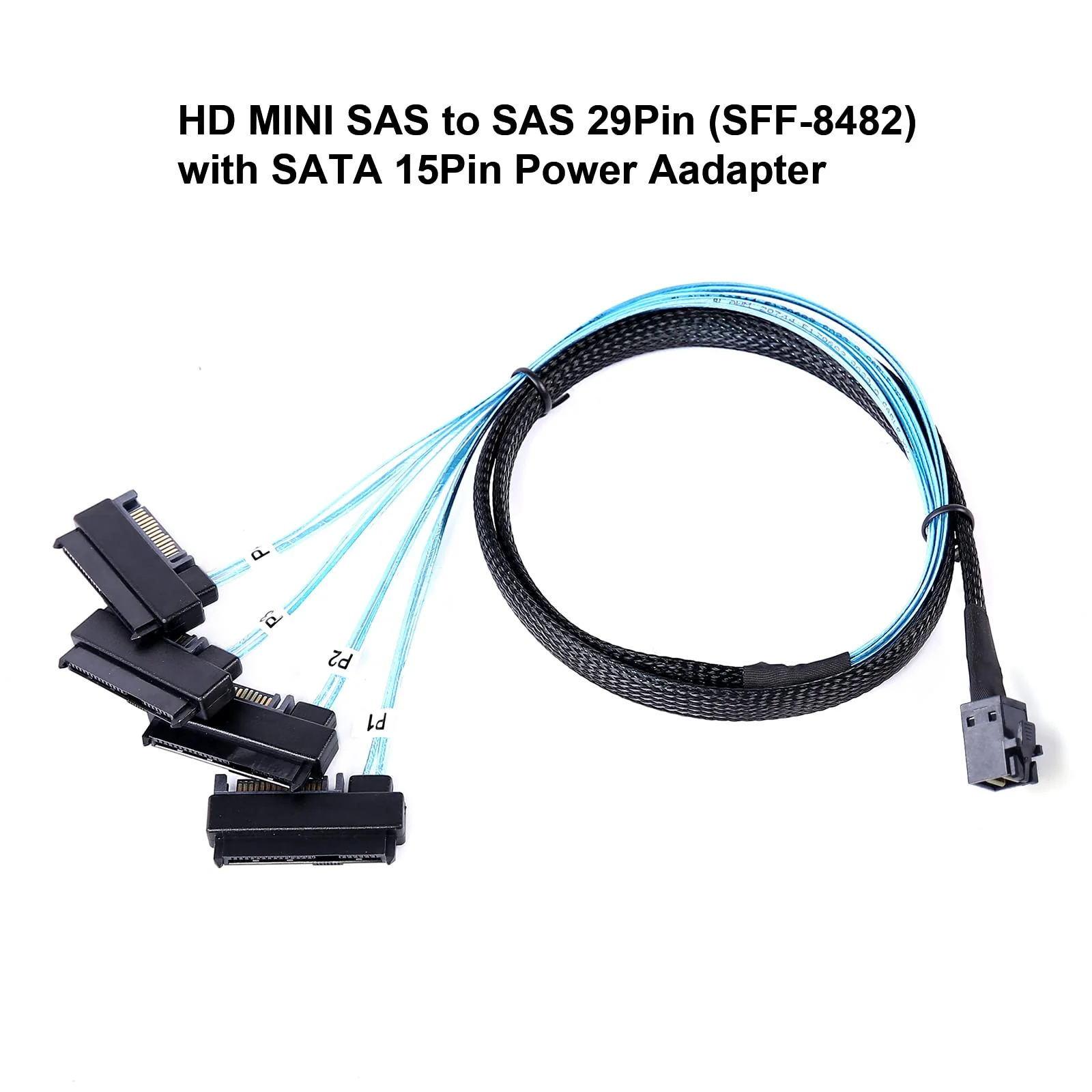 Mini SAS to SAS Cable: 1M SFF-8643 to SAS SFF-8643 to SFF-8482 Connector 4X SAS with SATA Power Adapter Cable (3.3FT) 3.3FT 1Pack - Image 2