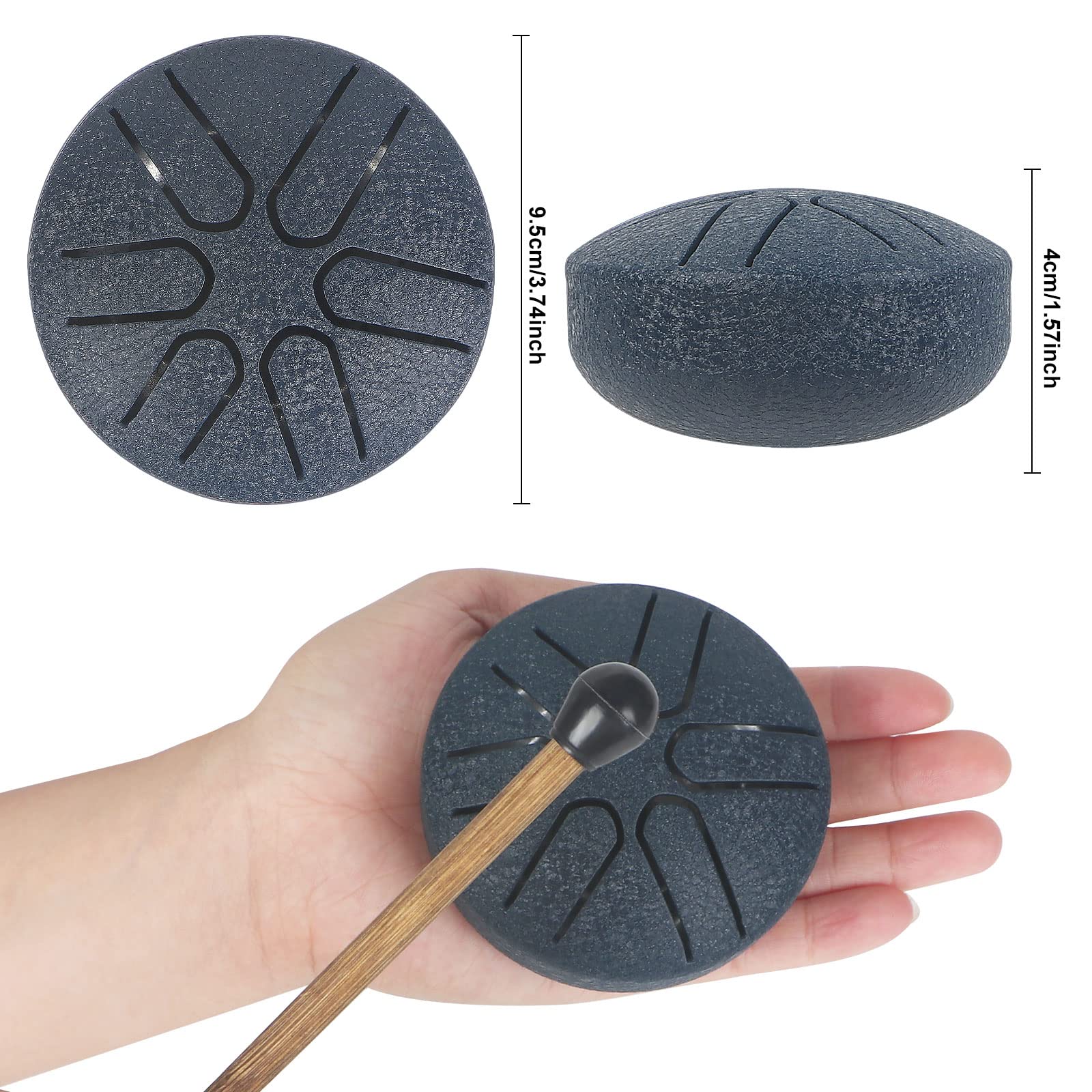 Mini Steel Tongue Drum, Horse 3 Inch 6 Tones Tank Drum C Key Percussion Steel Drum Kit with Drum Mallets Note Stickers(3 Inch 6 Tones) 3 Inch 6 Tones Dark Blue - Image 2