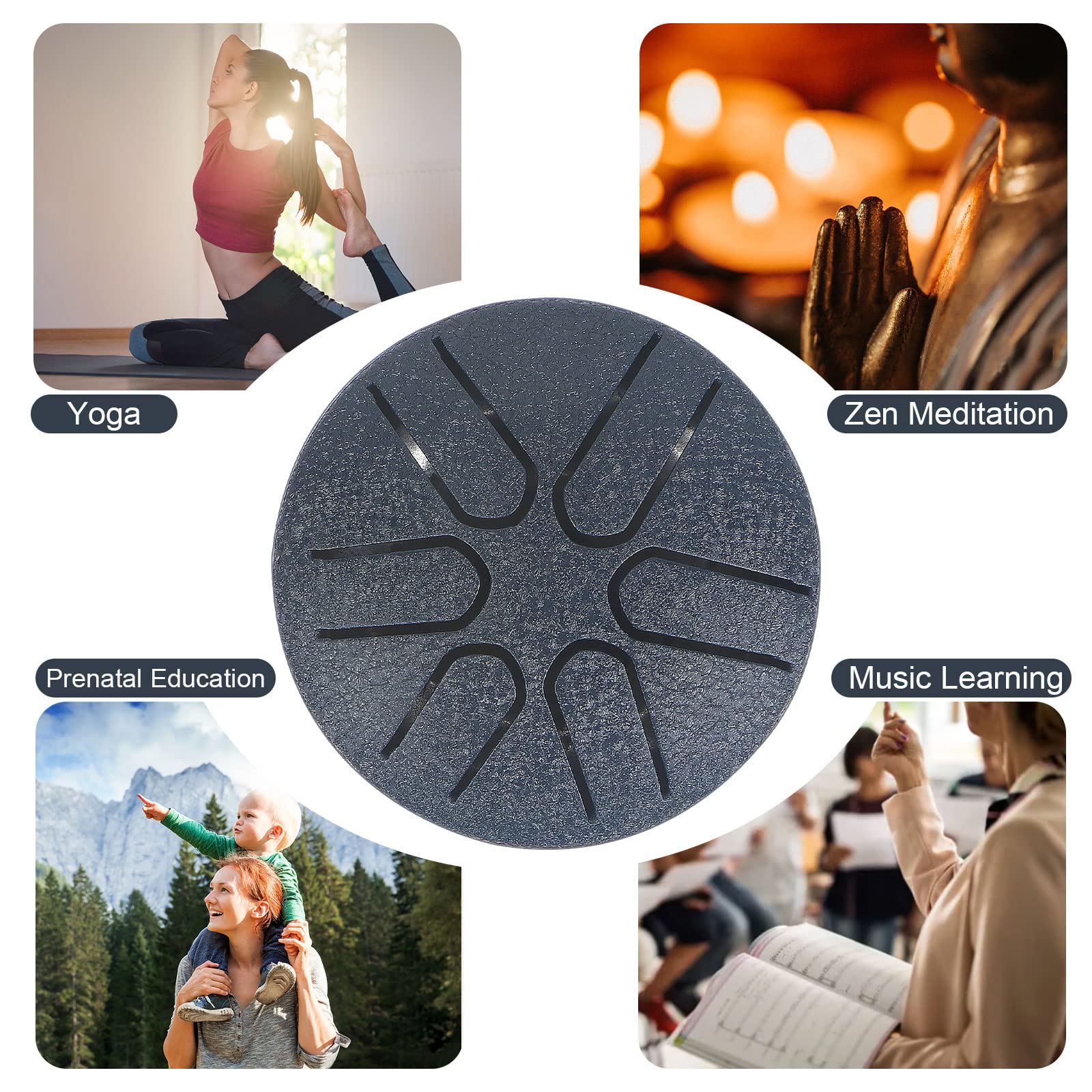 Mini Steel Tongue Drum, Horse 3 Inch 6 Tones Tank Drum C Key Percussion Steel Drum Kit with Drum Mallets Note Stickers(3 Inch 6 Tones) 3 Inch 6 Tones Dark Blue - Image 4
