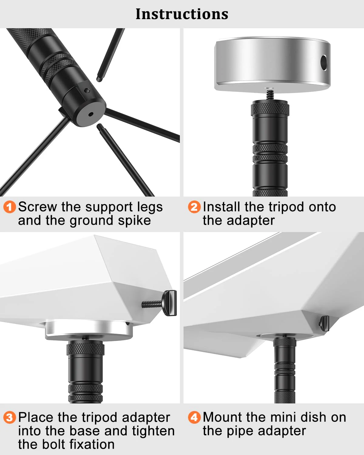 Mini Tripod for Starlink Mini, Tripod Mount Stand with Aluminum 1/4" Nut Tripod Adapter and Ground Stake, Portable Satellite Mounting Kit for Starlink Mini Travel Outdoor - Image 7