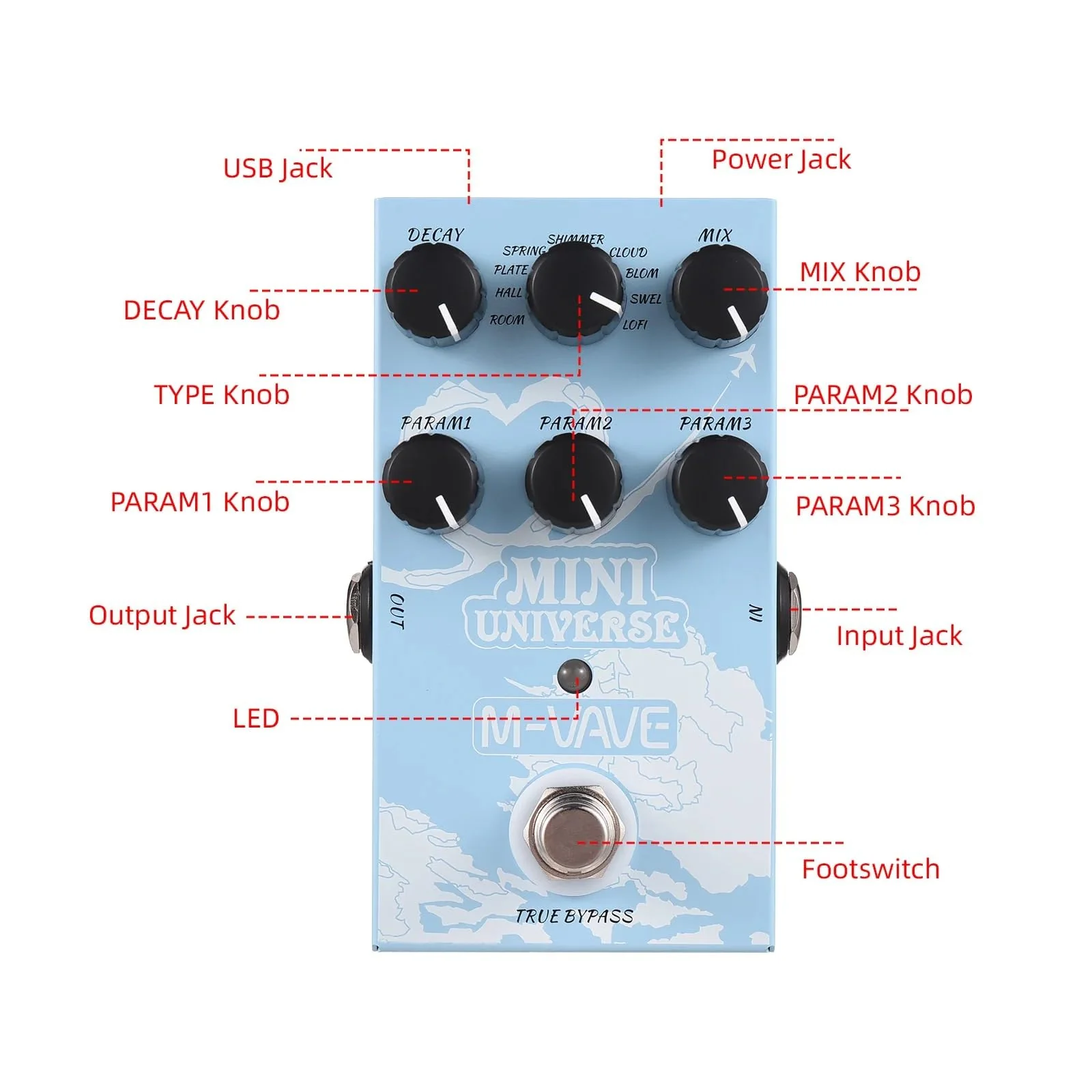 Mini Universe Digital Reverb Pedal 9 Reverb Digital Effects Room/Shimmer/Lofi/Spring Reveb Effect Pedals Guitar Pedal True Bypass - Image 3