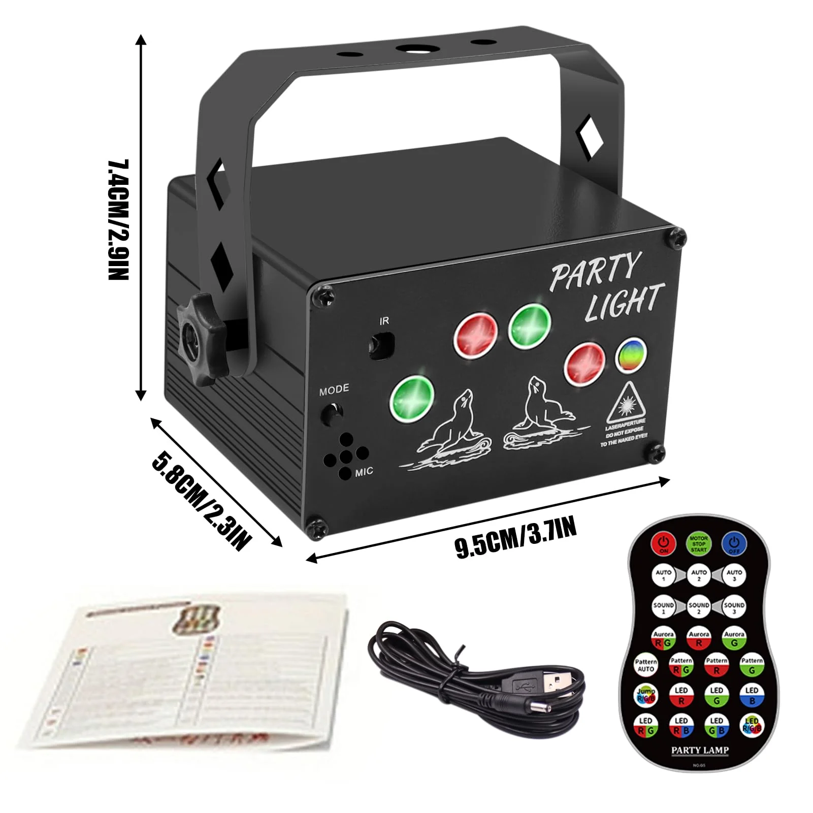 Mini USB-Powered Party Light 60-Patterns Stage Light with UV & RGB Backlight Remote Control for Indoor Events, Birthdays, Halloween, Karaoke, Club, and KTV, Matte Black - Image 5