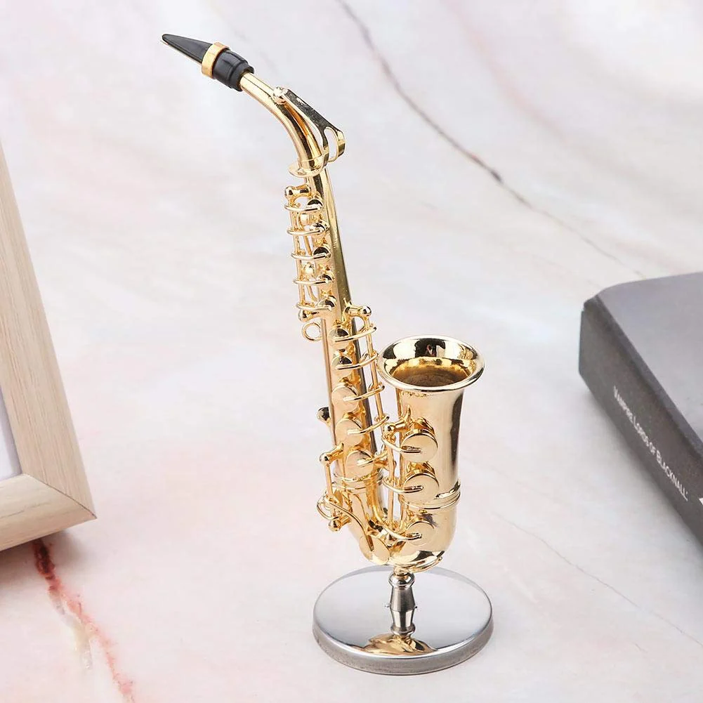 Miniature Alto Saxophone Delicated Gold Plated Mini Instrument Ornament with Case, and Decoration Saxophone Model Mini Musical 14cm Miniature Alto Saxophone Replica - Image 4