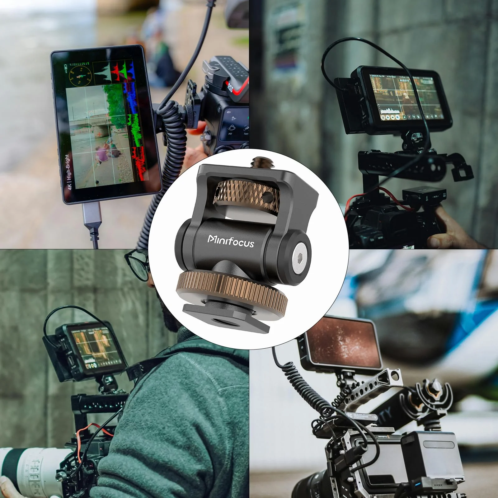 MINIFOCUS Camera Monitor Mount with Cold Shoe, 1/4" Screw for 5" & 7" Field Monitors, 160° Tilt Adjustable Holder for Field Monitor, LED, Flash and Video Shooting Photography Accessories S1102-G - Image 8