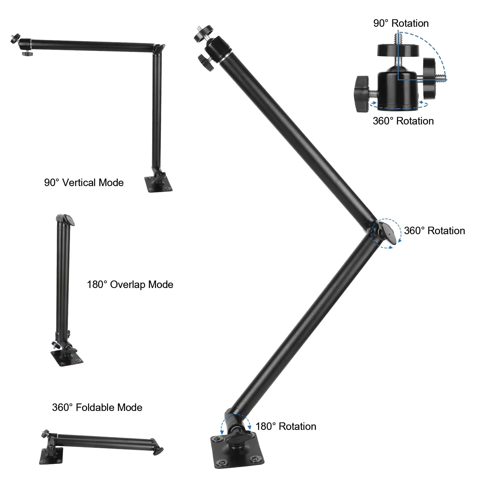 Mippko Articulating Camera Wall Mount with 1/4"-20 Threaded Compatible with DSLR/Security/Webcam/Action/LED Light/CCTV POV Camcorder Cameras,Adjustable Aluminium Alloy Arm Metal Base - Image 8