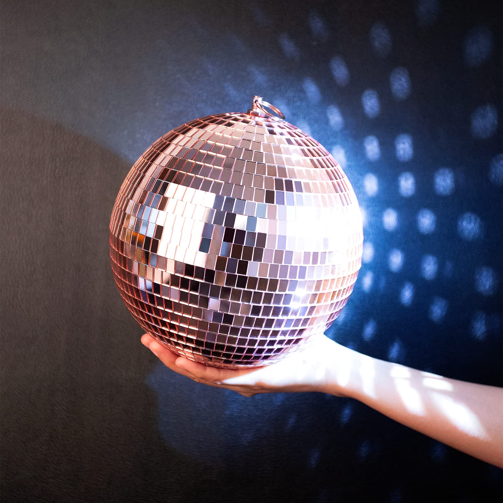 Mirror Ball for Disco DJ Club Party Wedding Home Decor, Muscab 8 Inch Disco Ball with Hanging Ring, Rose Gold - Image 5