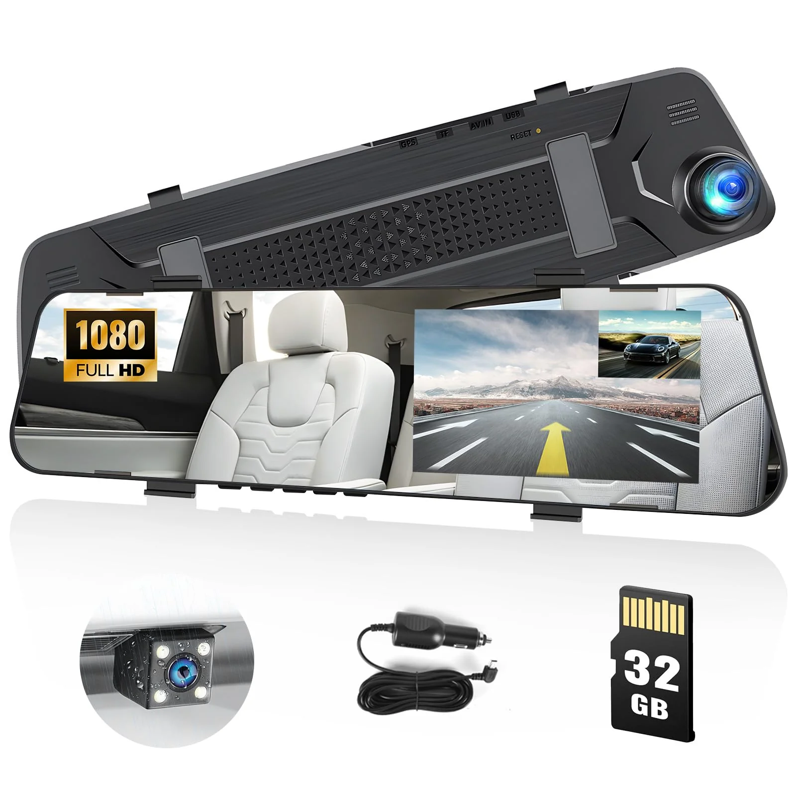 Mirror Dash Cam for Cars,4.5" Rear View Mirror 1080P Front and Rear View Dual Cameras,Super Night Vision,Parking Assistance,G-Sensor,24H Parking Monitor, Waterproof Backup Camera Free 32GB Card 4.5 Inch+32GB SD Card
