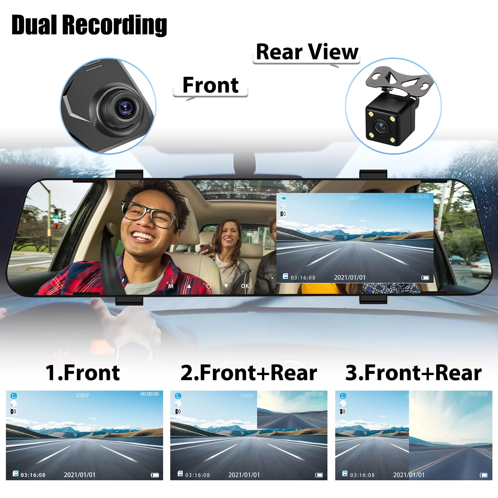 Mirror Dash Cam for Cars,4.5" Rear View Mirror 1080P Front and Rear View Dual Cameras,Super Night Vision,Parking Assistance,G-Sensor,24H Parking Monitor, Waterproof Backup Camera Free 32GB Card 4.5 Inch+32GB SD Card - Image 6