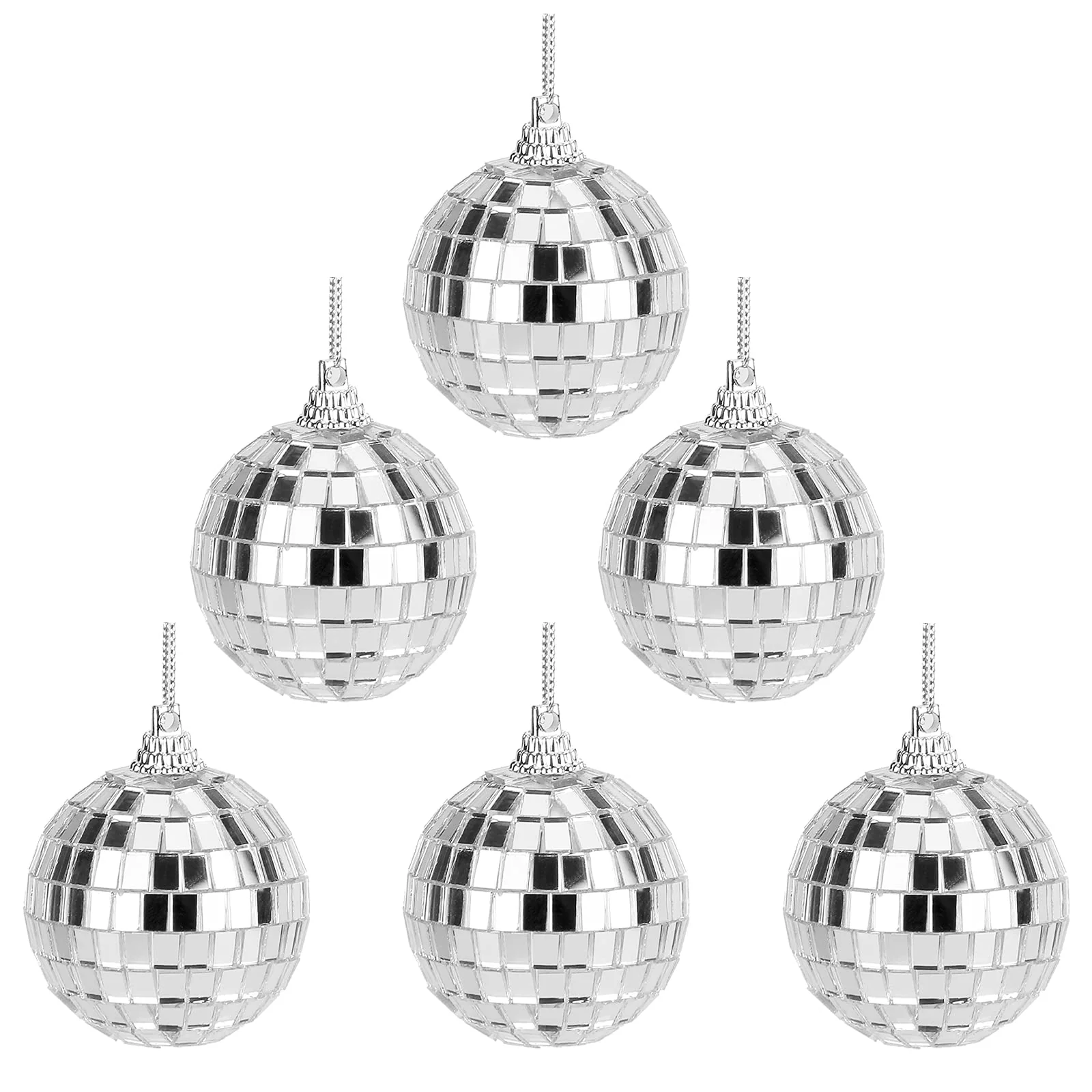 Mirror Disco Balls Set - Silver Disco Party Decoration Bright Reflective Mirror Christmas Balls Easy to Hang Suitable for Christmas, Wedding, Family Party Decoration (6) 6