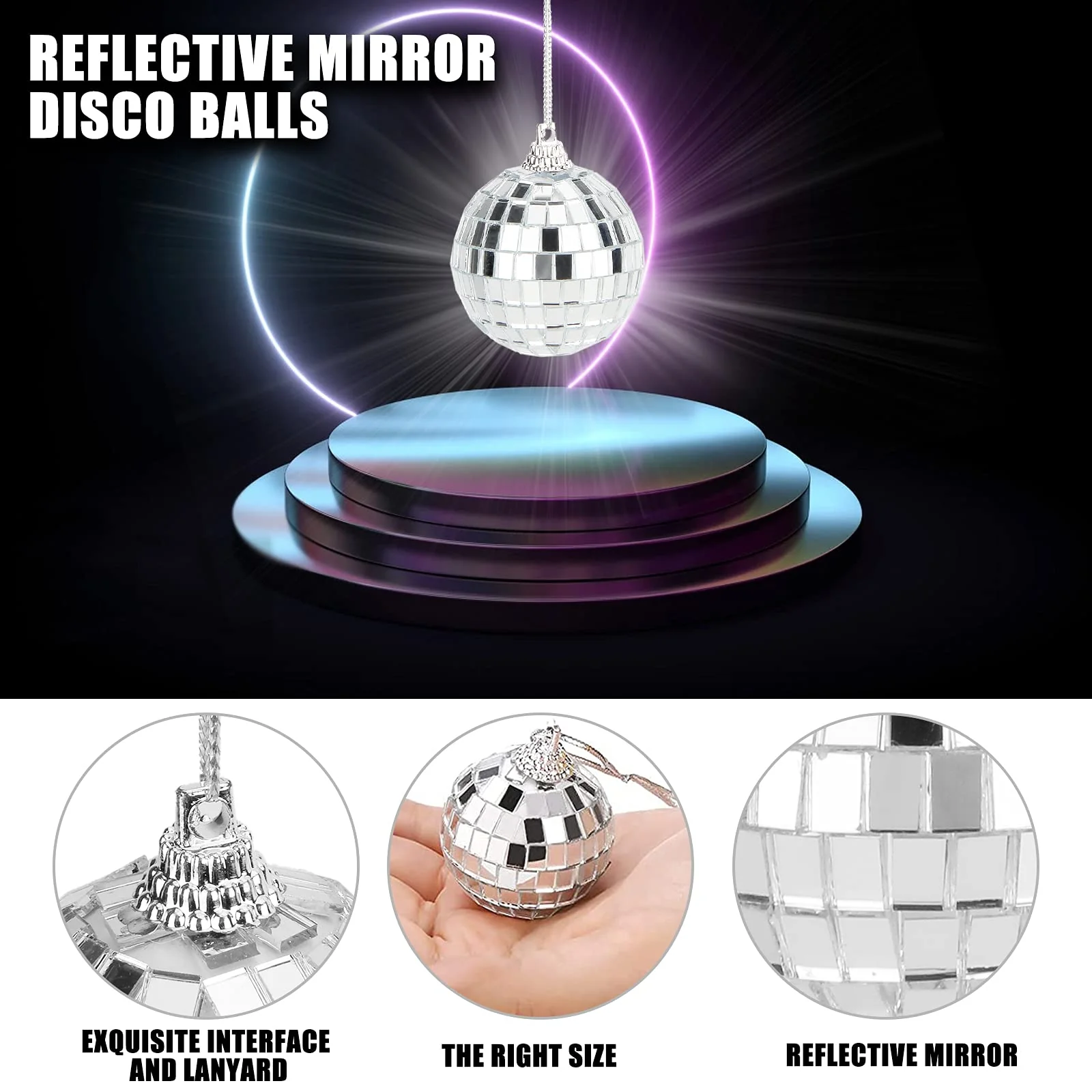 Mirror Disco Balls Set - Silver Disco Party Decoration Bright Reflective Mirror Christmas Balls Easy to Hang Suitable for Christmas, Wedding, Family Party Decoration (8) 8 - Image 3