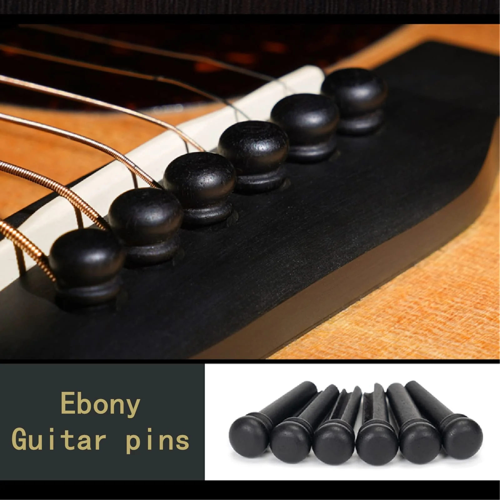 Miwayrer Acoustic Guitar Bone Bridge Saddle Nut with 6pcs Guitar Bridge Pins and Pins Puller (Bone Bridge & Pure Ebony Pins) Bone Bridge & Pure Ebony Pins - Image 7
