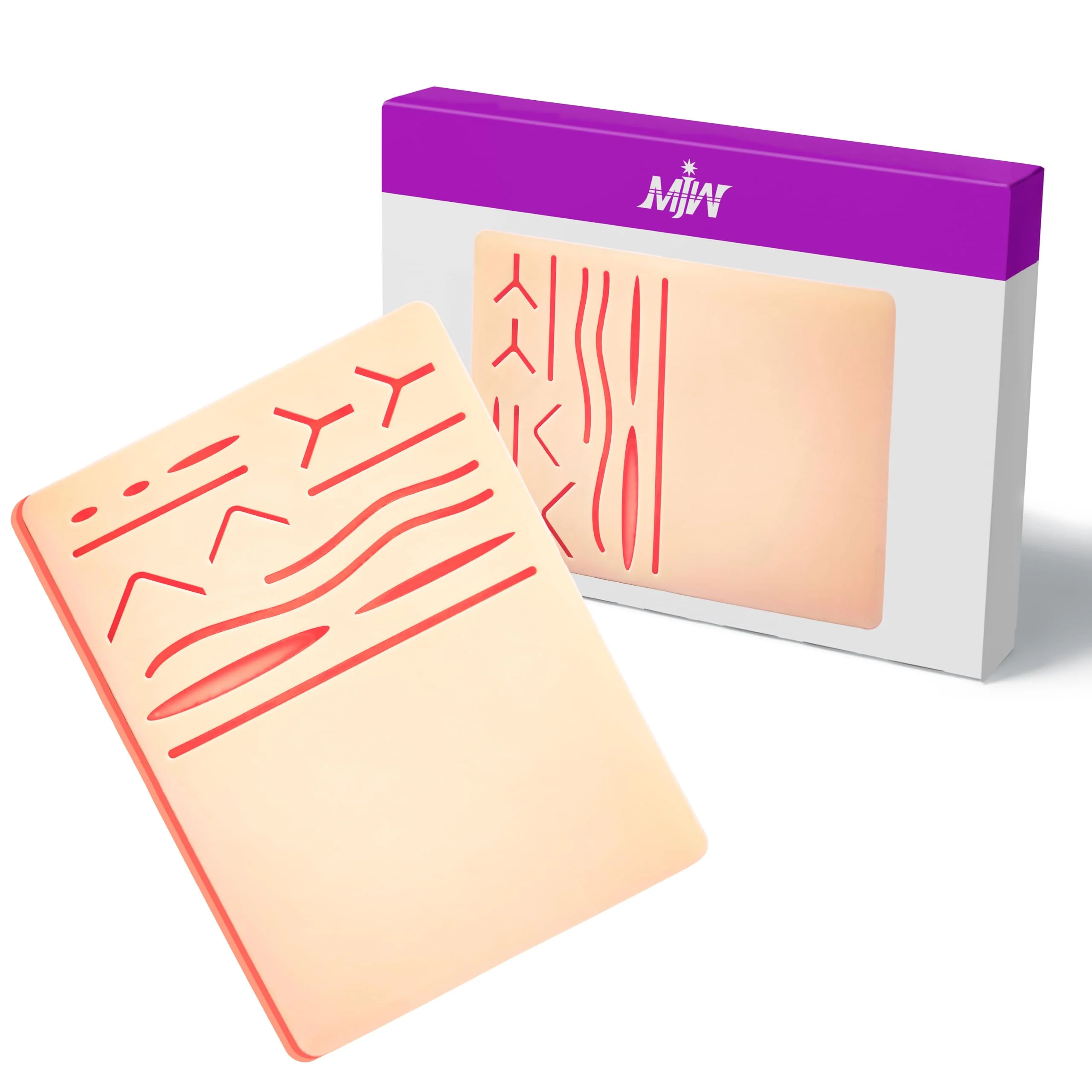 MJW Dual Seam Practice Pad - Two in One Seam Pad, 3 Layers, 14 Pre-Cut Wounds and Unadorned Silicone Skin Seam Exercise Pad of Different Styles - Ideal for Students Suture Training Dual Pad