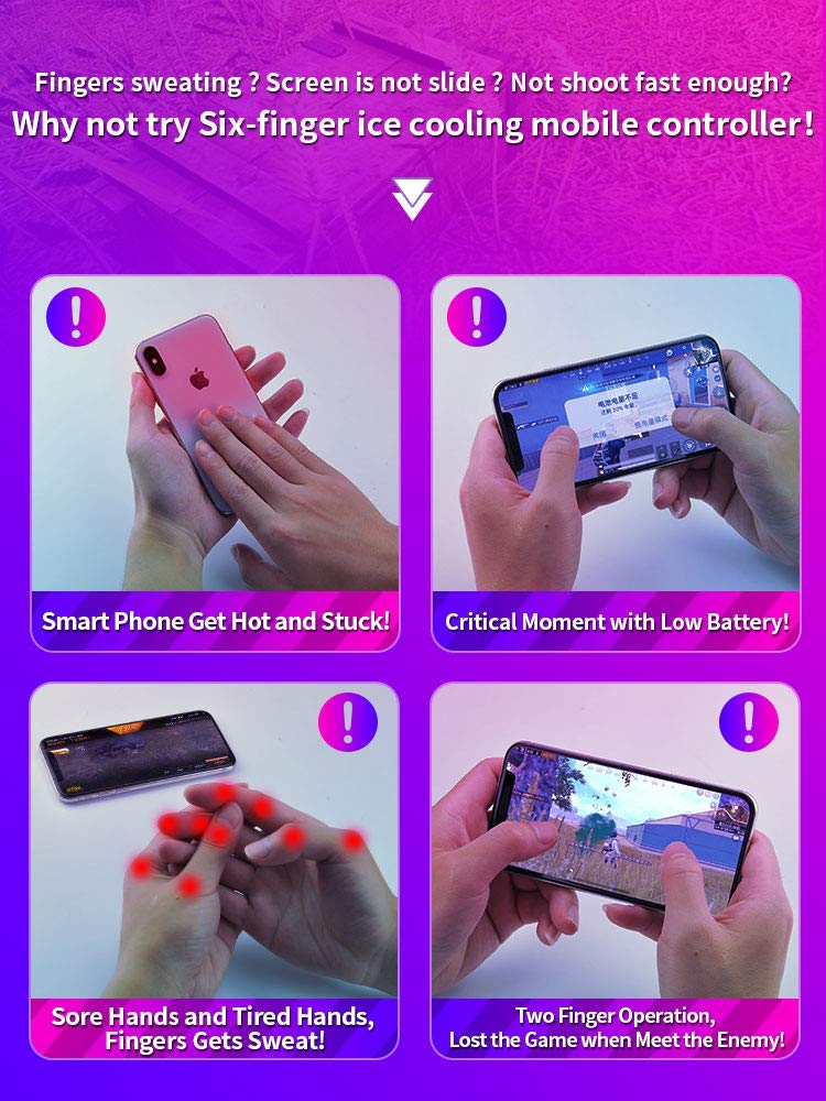 Mobile Game Controller Fast Cooling Phone Gamepad 4 Trigger 6 Finger Operation Grip 4000 mAh Built-in battery Rechargeable for iPhone, Samsung, Oneplus, Pixel, compatible with PUBG CoD Warzone Mobile - Image 3
