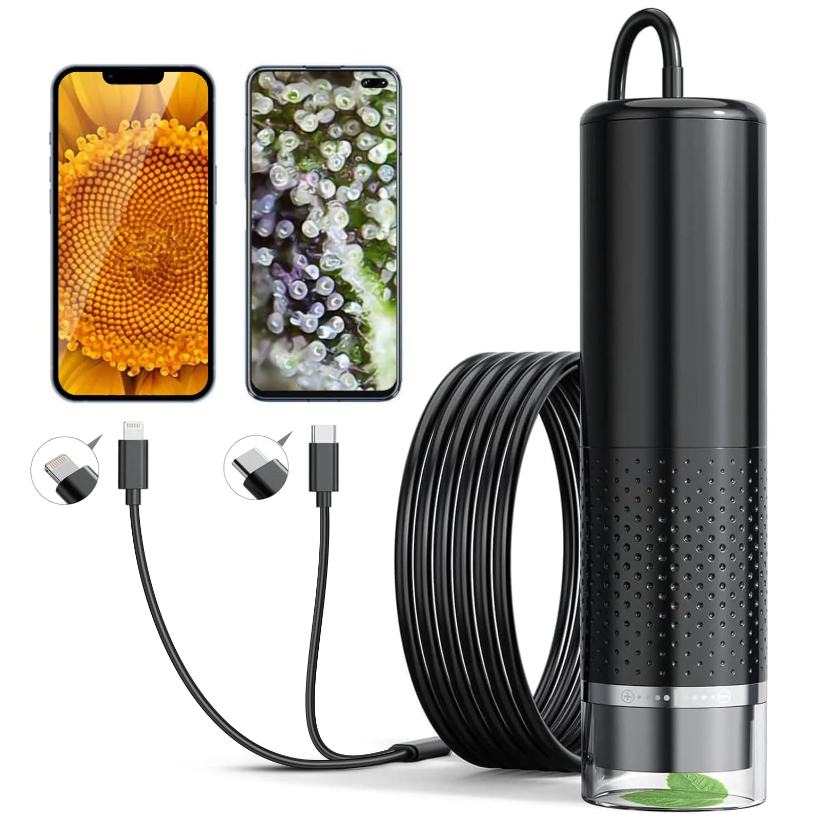 Mobile Phone Microscope, Ashfly USB Microscope for Children, 10 to 200X Portable Pocket Microscope, 3 Levels Adjustable, LED Lights, Digital Microscope for iOS & Android (Educational Gift) Black/sheer joy