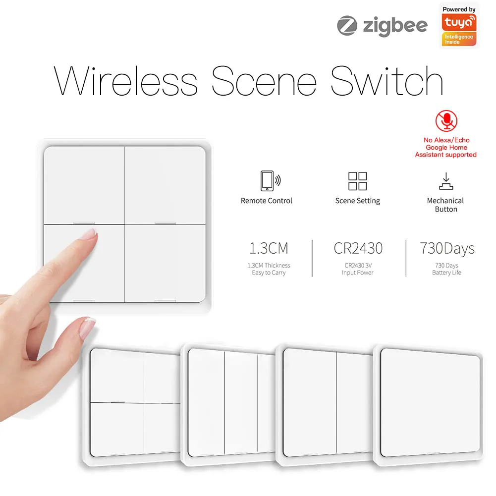 MOES ZigBee Scene Switching Tuya Smart Device, 4 Buttons 12 Scene Change, Smart Home Automation, Requires MOES ZigBee Gateway, Battery Included, White 4 Gang 12 Szene - Image 2