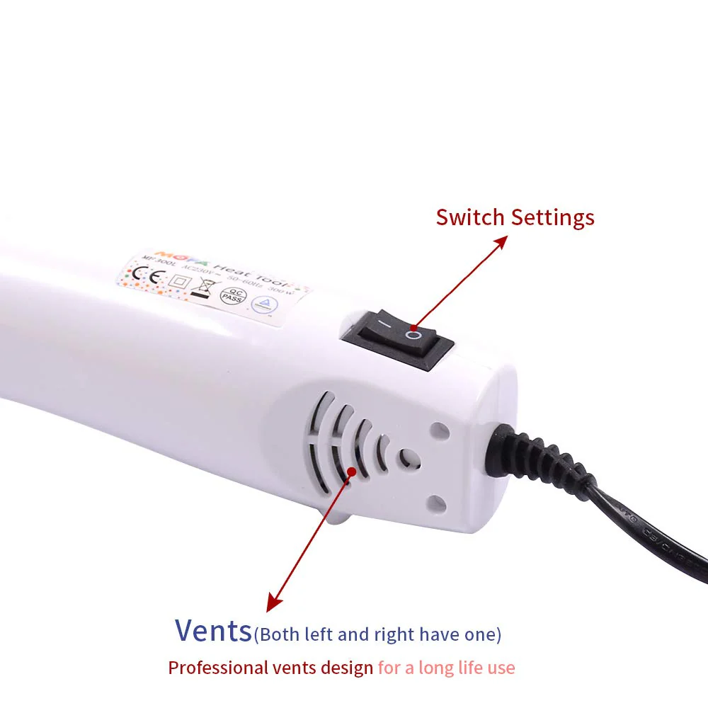 mofa Mini Heat Gun Electric 300 W Mini Shrink Heat Tool Embossing Heat Tool Mini Hot Air Gun DIY Tool (White) White - Image 4
