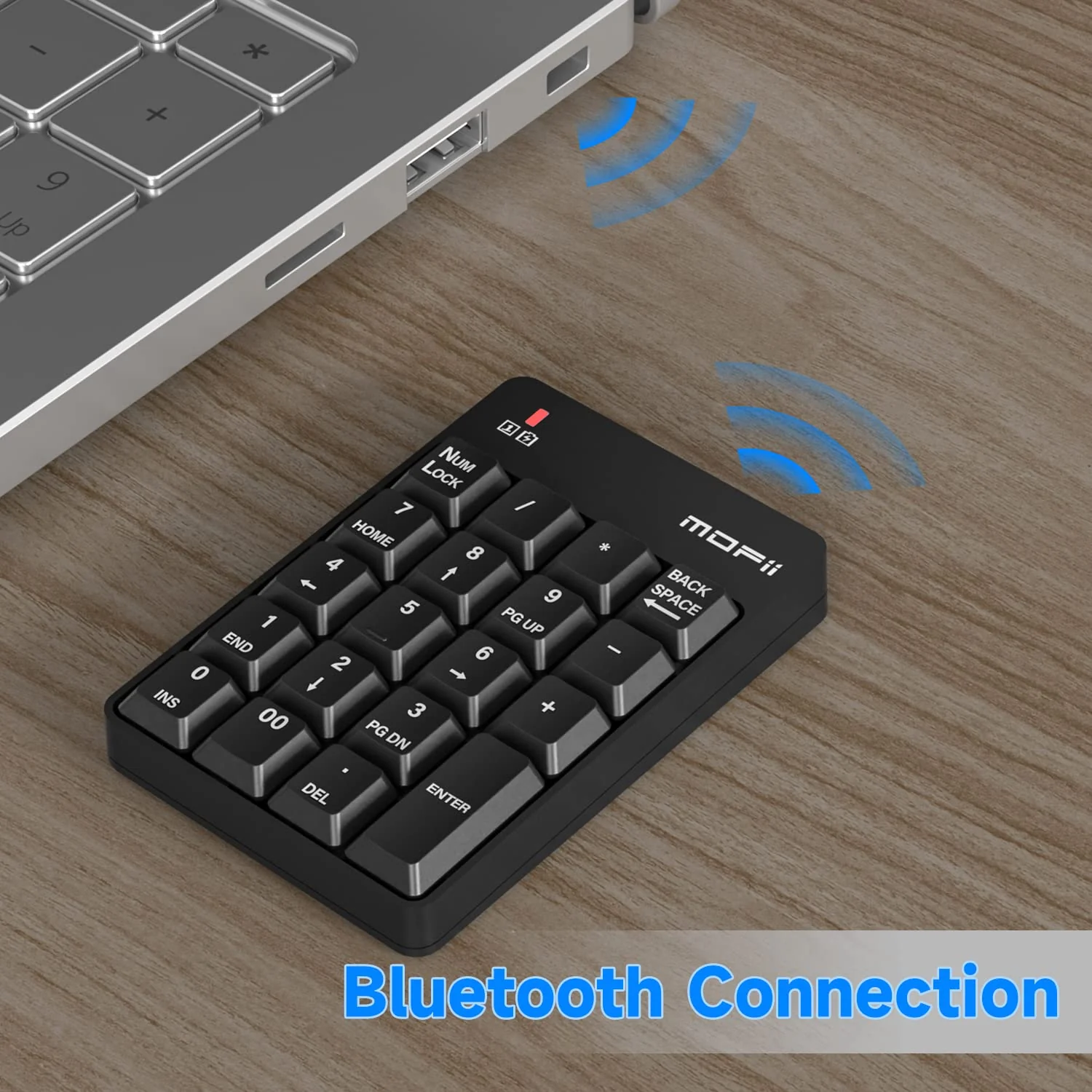 MOFII Bluetooth 5.1 Number Pad Wireless Numeric Keypad Silent 19 Keys USB Keypads, Portable Financial Accounting Numpad 10 Key for Laptop/Notebook/Surface Pro/PC - Black Bluetooth Ink Black - Image 2