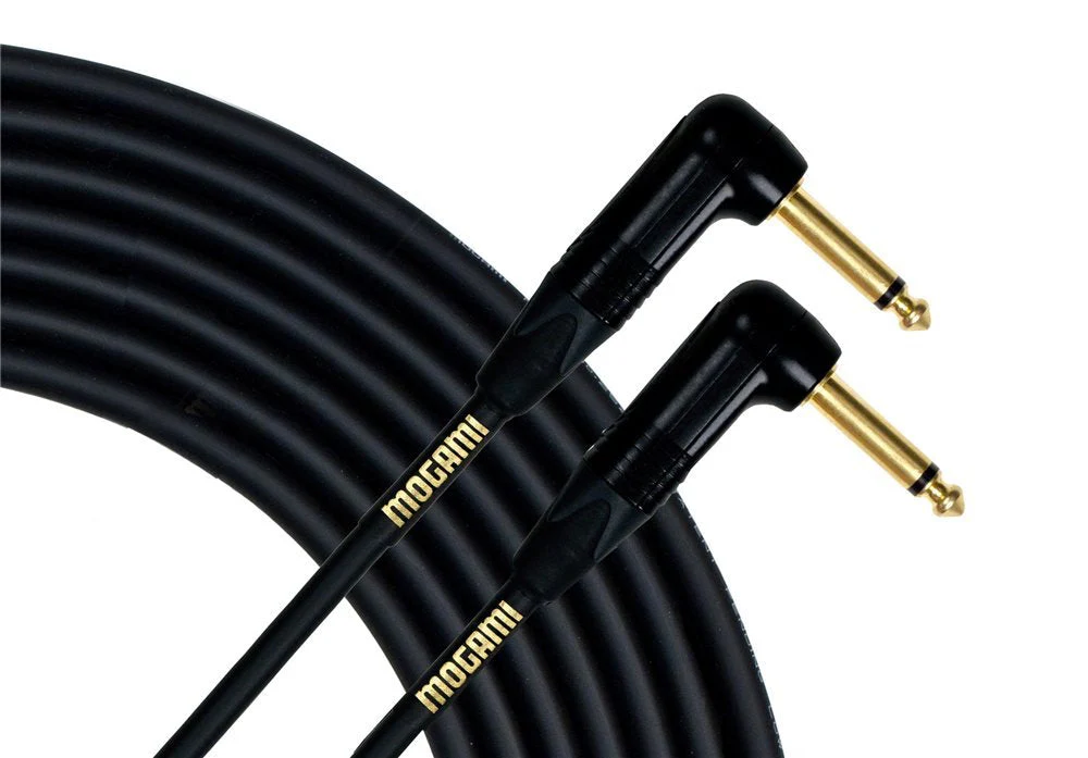Mogami Gold INSTRUMENT-02RR Guitar Pedal Effects Instrument Cable, 1/4" TS Male Plugs, Gold Contacts, Right Angle Connectors, 2 Foot