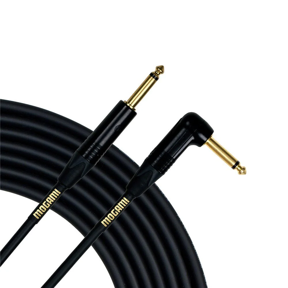 Mogami Gold INSTRUMENT-03R Guitar Instrument Cable, 1/4" TS Male Plugs, Gold Contacts, Right Angle and Straight Connectors, 3 Foot