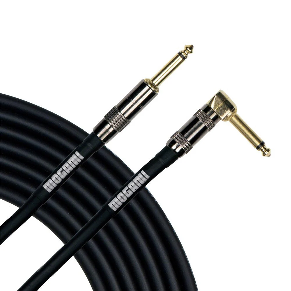 Mogami Platinum GUITAR-03R Instrument Cable, 1/4" TS Male Plugs, Gold Contacts, Right Angle and Straight Connectors, 3 Foot
