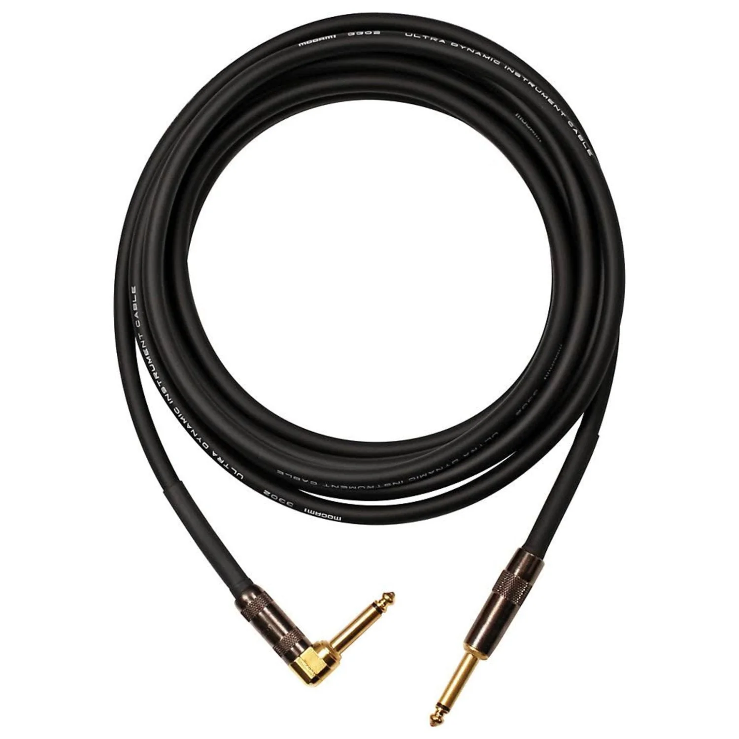 Mogami PLATINUM GUITAR-06R Instrument Cable, Gold 1/4" TS Right Angle to Straight Plug, 6 ft. 6 Foot