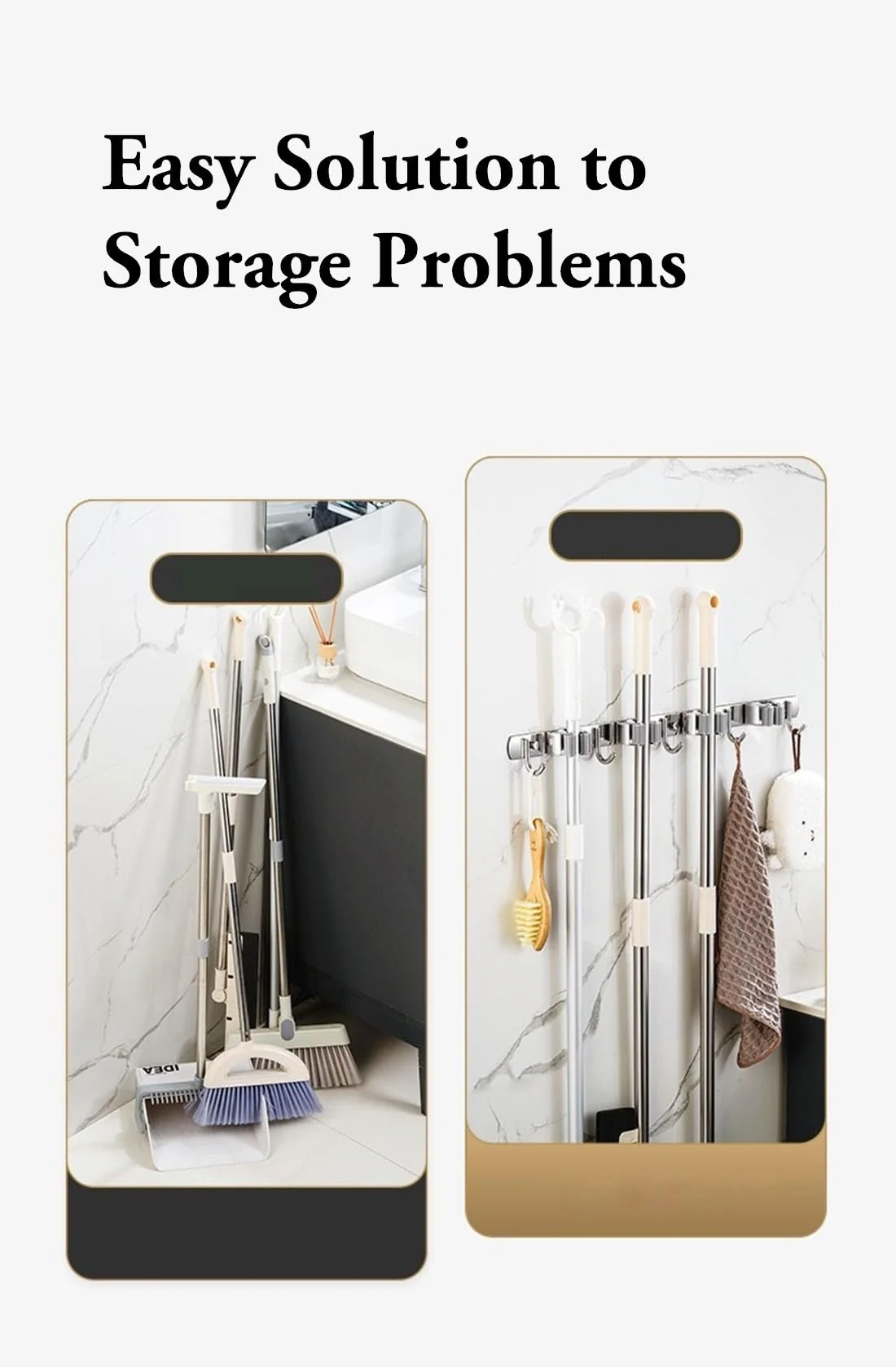 Mokife Broom Holder Wall Stainless Steel Garden Tool Holder Wall Mount with 5 Holders 4 Hooks Broom Holder Self-Adhesive Tool Holder Organiser for Kitchen Bathroom Garage Garden Office (5 Holders) 5 Halter - Image 6
