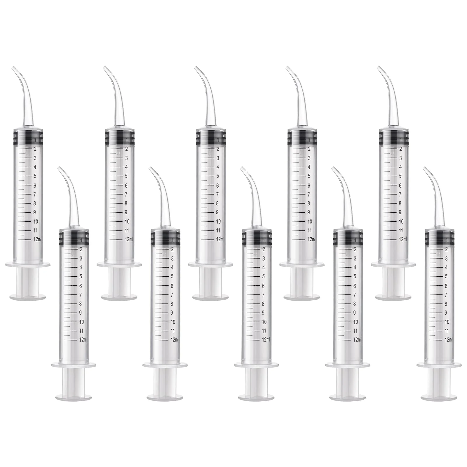 Molain Oral Dental Syringe Measurement 10 Pieces 12 ml Ear Cleaning Solution Empty Bottles Adapter Extraction Hook Syringe Removal Tube with Curved Tip Watering Dropper Picks Dental Care