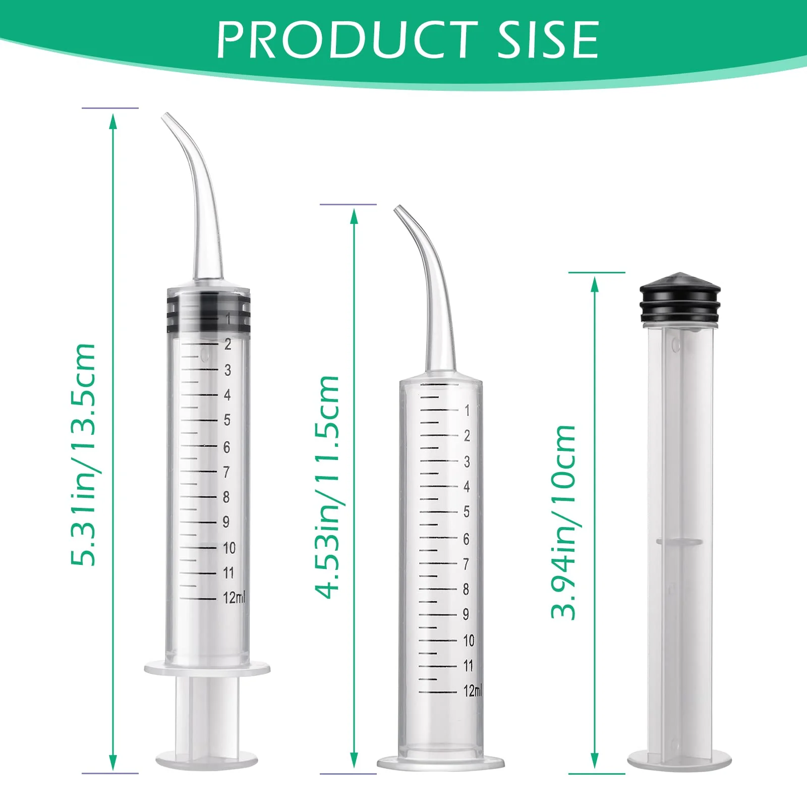 Molain Oral Dental Syringe Measurement 10 Pieces 12 ml Ear Cleaning Solution Empty Bottles Adapter Extraction Hook Syringe Removal Tube with Curved Tip Watering Dropper Picks Dental Care - Image 6