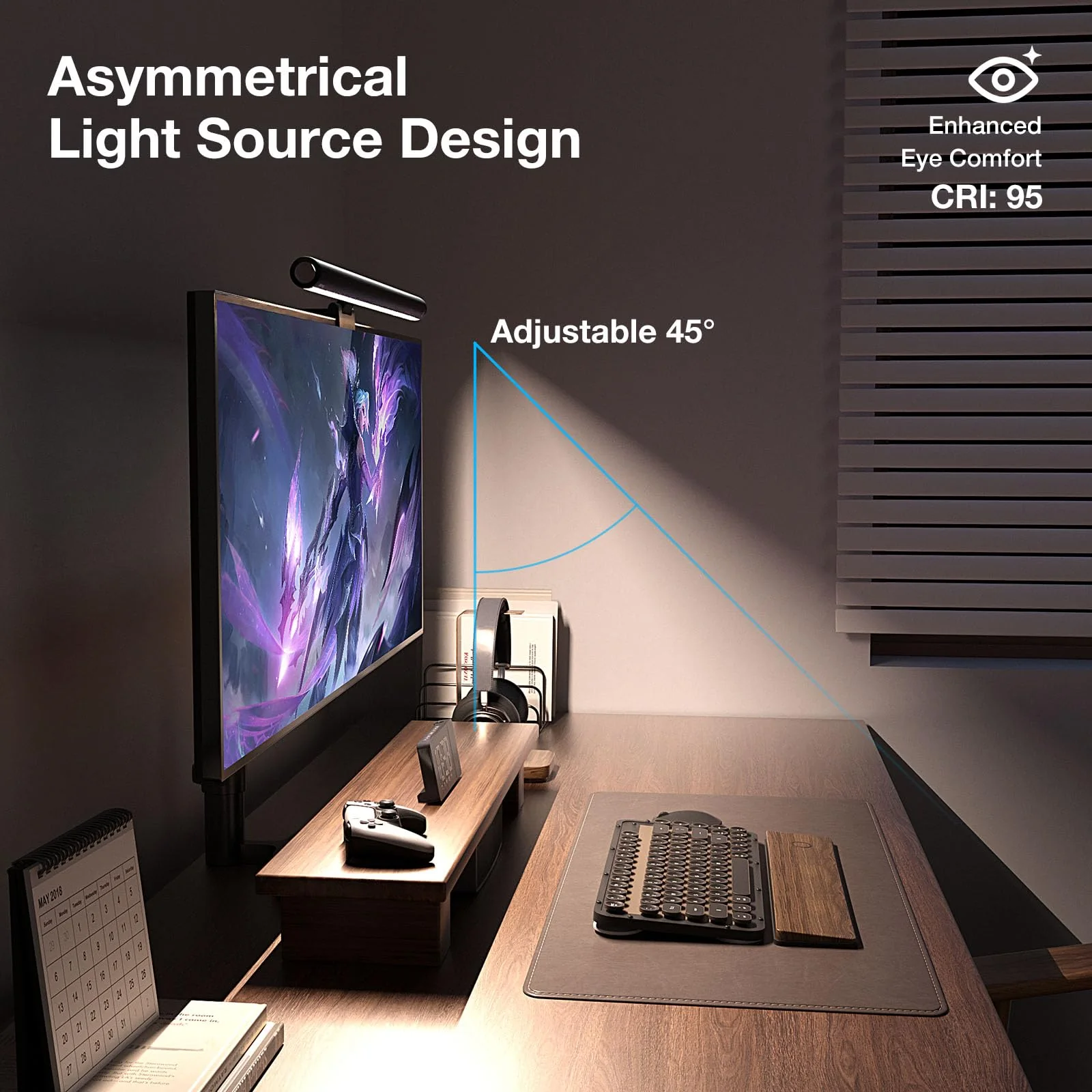 Monitor Light Bar, LED Screen Light Bar, Stepless Dimming Monitor Lamp, Computer Monitor Lamp for Desk Office Home Game, No Screen Glare/Touch Control/Space Saving/USB Powered - Image 4
