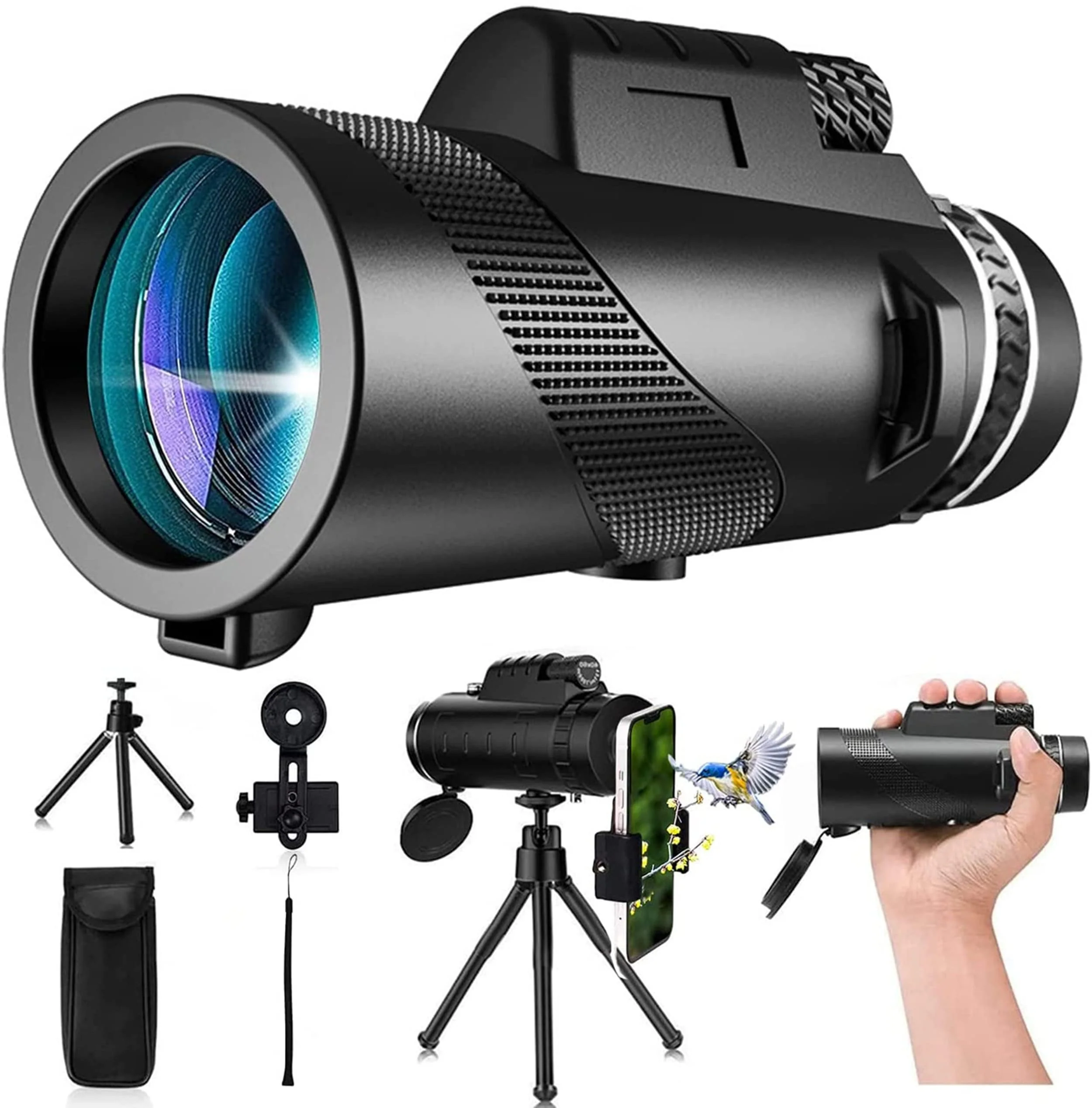Monocular-Telescope High Powered for Smartphone Monoculars 80x100 for Adults High Definition Monocular Telescope for Stargazing Hunting Wildlife Bird Watching Travel Camping Hiking