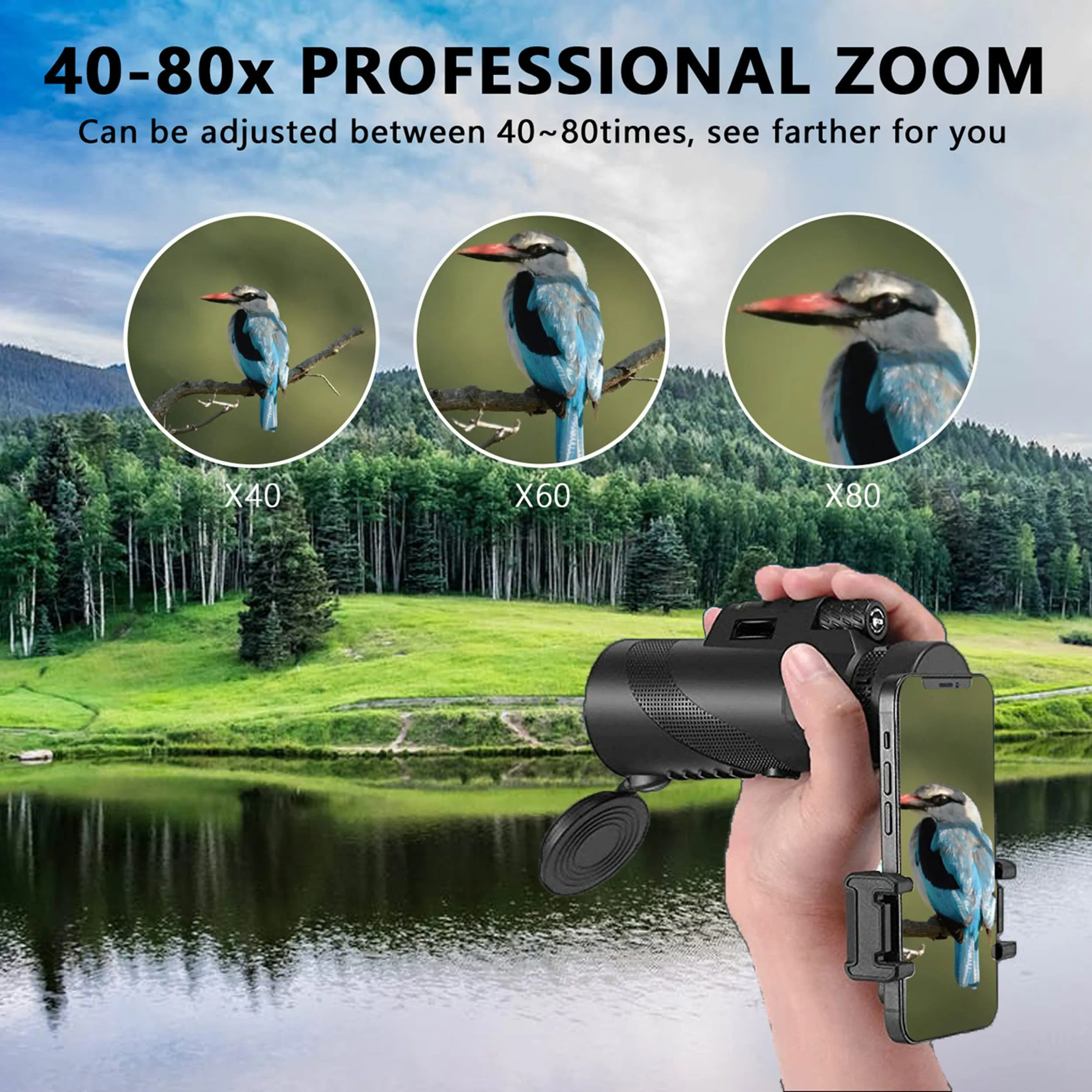 Monocular-Telescope High Powered for Smartphone Monoculars 80x100 for Adults High Definition Monocular Telescope for Stargazing Hunting Wildlife Bird Watching Travel Camping Hiking - Image 5