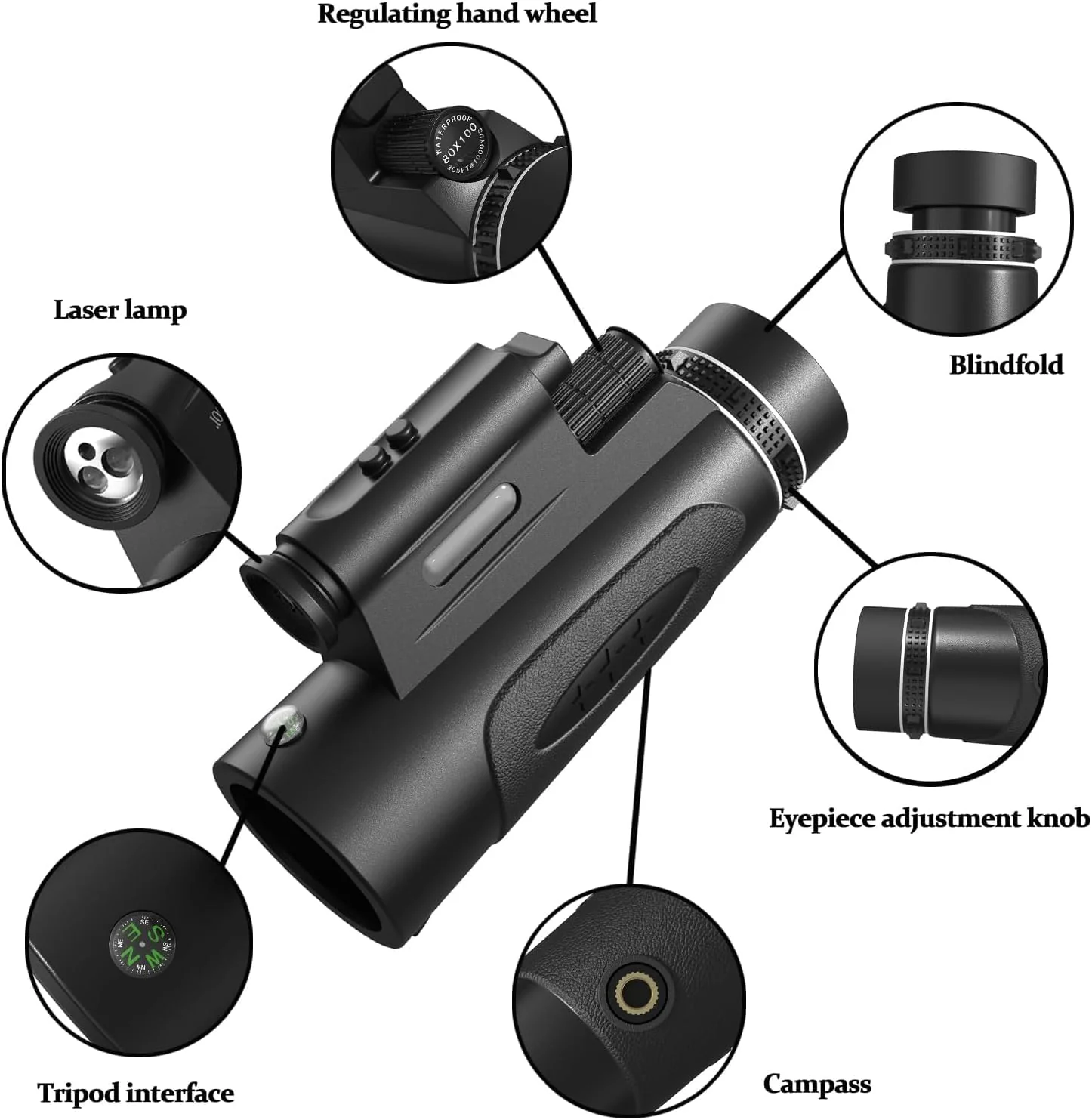 Monocular Telescope with Lights HD Monoculars 80x100 for Adults High Powered Monocular for Hunting with Smartphone Holder & Tripod, Handheld Telescope Suitable for Bird Watching Stargazing-Black Black - Image 2