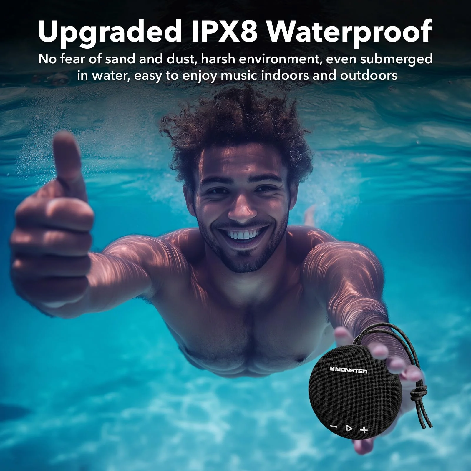 Monster Bluetooth Speaker, IPX8 Shower Speaker Waterproof, Bluetooth 5.4 with Loud HD Sound and Robust Bass, Extra Long Playtime Punchy, for Home, Beaches Portable Wireless Outdoor Speakers Ink Black - Image 2