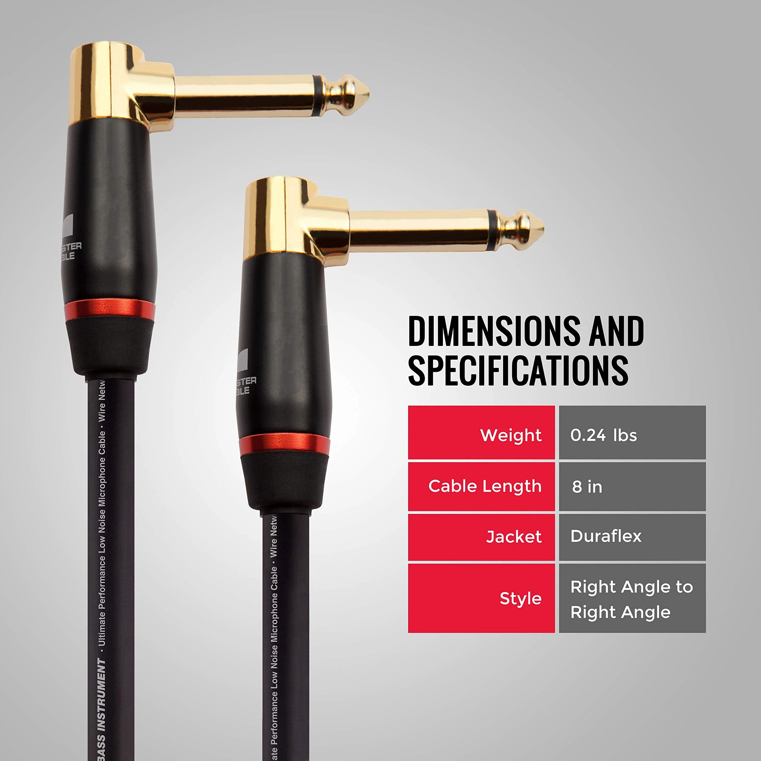 Monster Prolink Bass Guitar Cable - 8 inches Right Angle to Right Angle, 95% Copper Braided Shield 8 in - Image 5