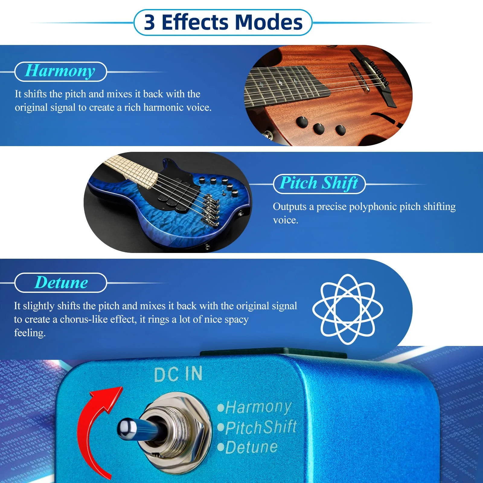 Mooer Drop Pitch Harmonizer Guitar Effect Box - MPS1 Octave Pitch Box Guitar Harmonizer Pedal with True Bypass - Image 2
