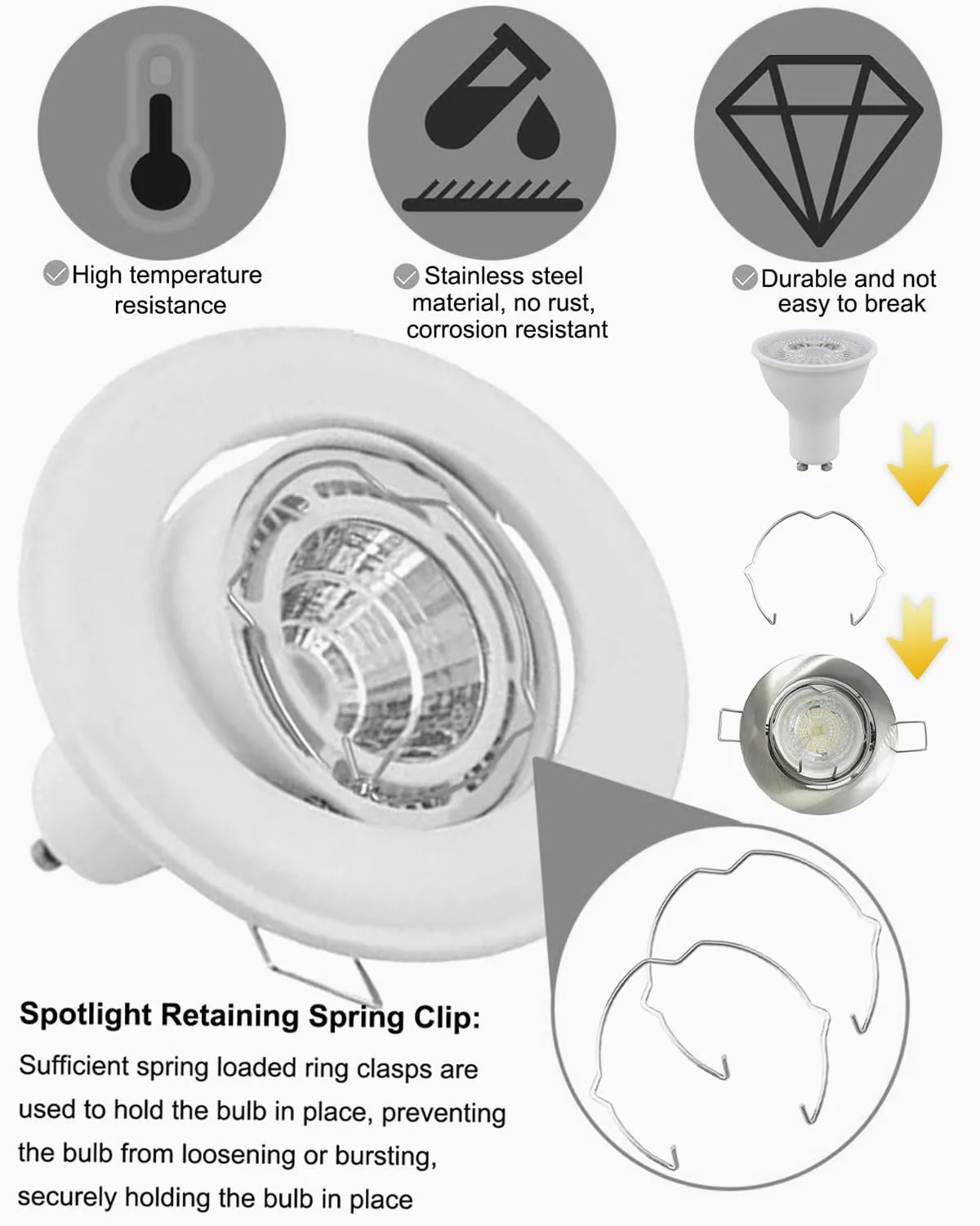 MOPZIJA Pack of 30 Snap Ring for GU10 MR16 Diameter Downlight Retaining Spring Rings Clips LED Halogen Lamp Holder 50 mm, Clamping Ring, Lamp Retaining Spring Clip, Snap Ring for Shaft - Image 5