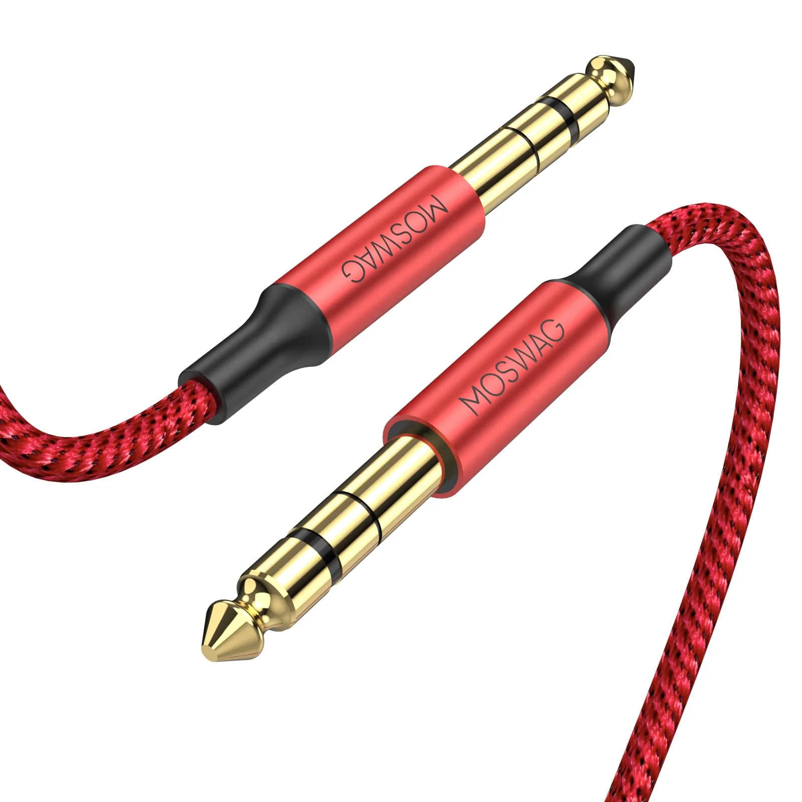 MOSWAG 6.35mm to 6.35mm Stereo Audio Cable 33ft, Straight 1/4" TRS Audio Guitar Male Jack Instrument Lead with Nylon Braided for Electric Guitar, Bass, Amplifier, Mixer, Keyboard, Speaker 32.8FT/10M Red