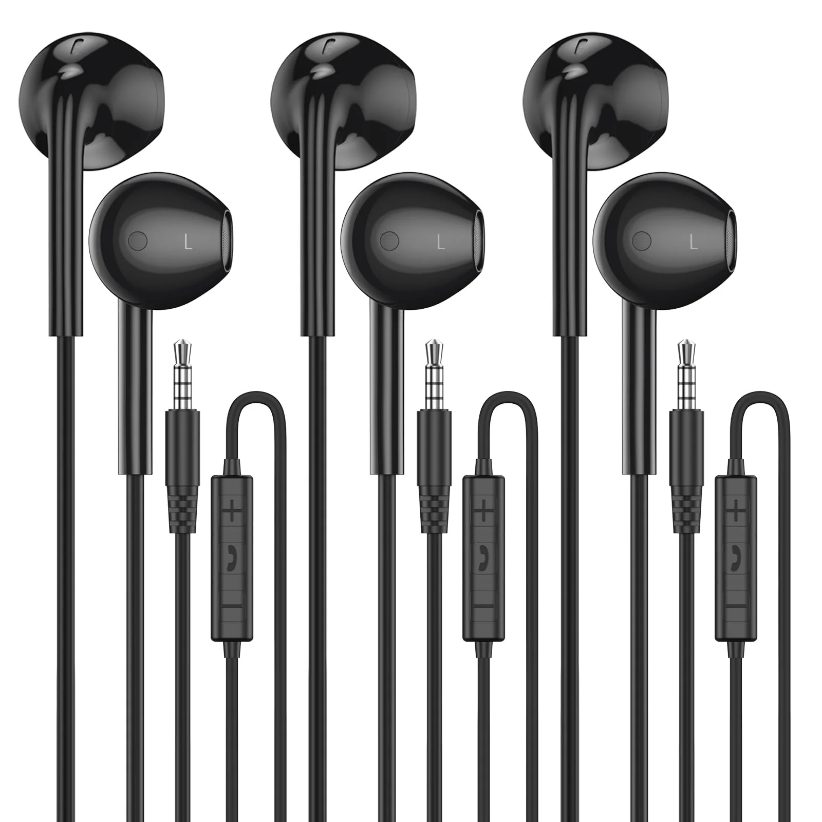 MOSWAG Wired Earbuds with Microphone, 3.5mm Jack in Ear Headphones with Microphone Suitable for Smartphones, Computers, Laptops, IPads, MP3 Players, Etc 3 pack Black