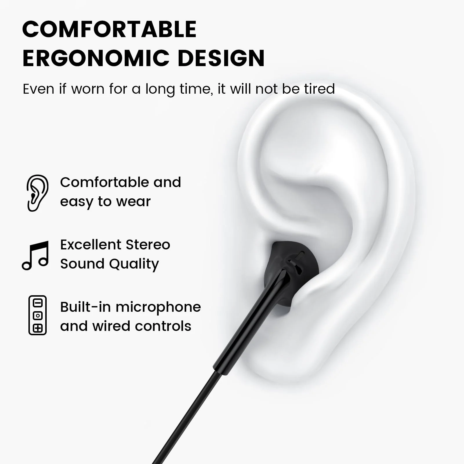 MOSWAG Wired Earbuds with Microphone, 3.5mm Jack in Ear Headphones with Microphone Suitable for Smartphones, Computers, Laptops, IPads, MP3 Players, Etc 3 pack Black - Image 4