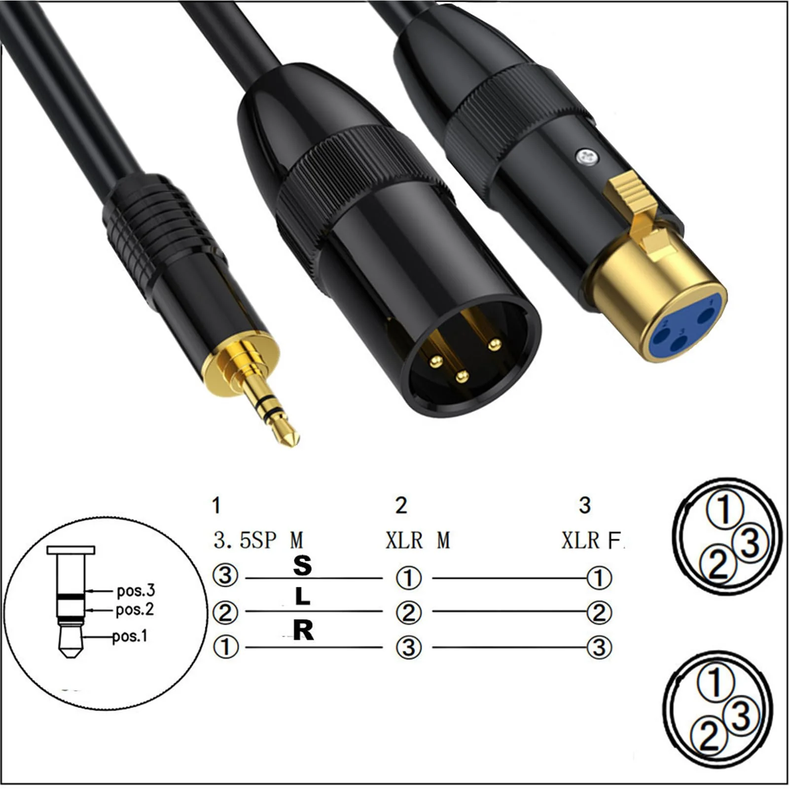 MOTONG XLR to 3.5mm Splitter Cables, TRS Stereo Male to Two XLR Male+ Female Interconnect Audio Microphone Cable, Y Splitter Adapter Cable 0.5M (Male to Two XLR Male+ Female) - Image 4