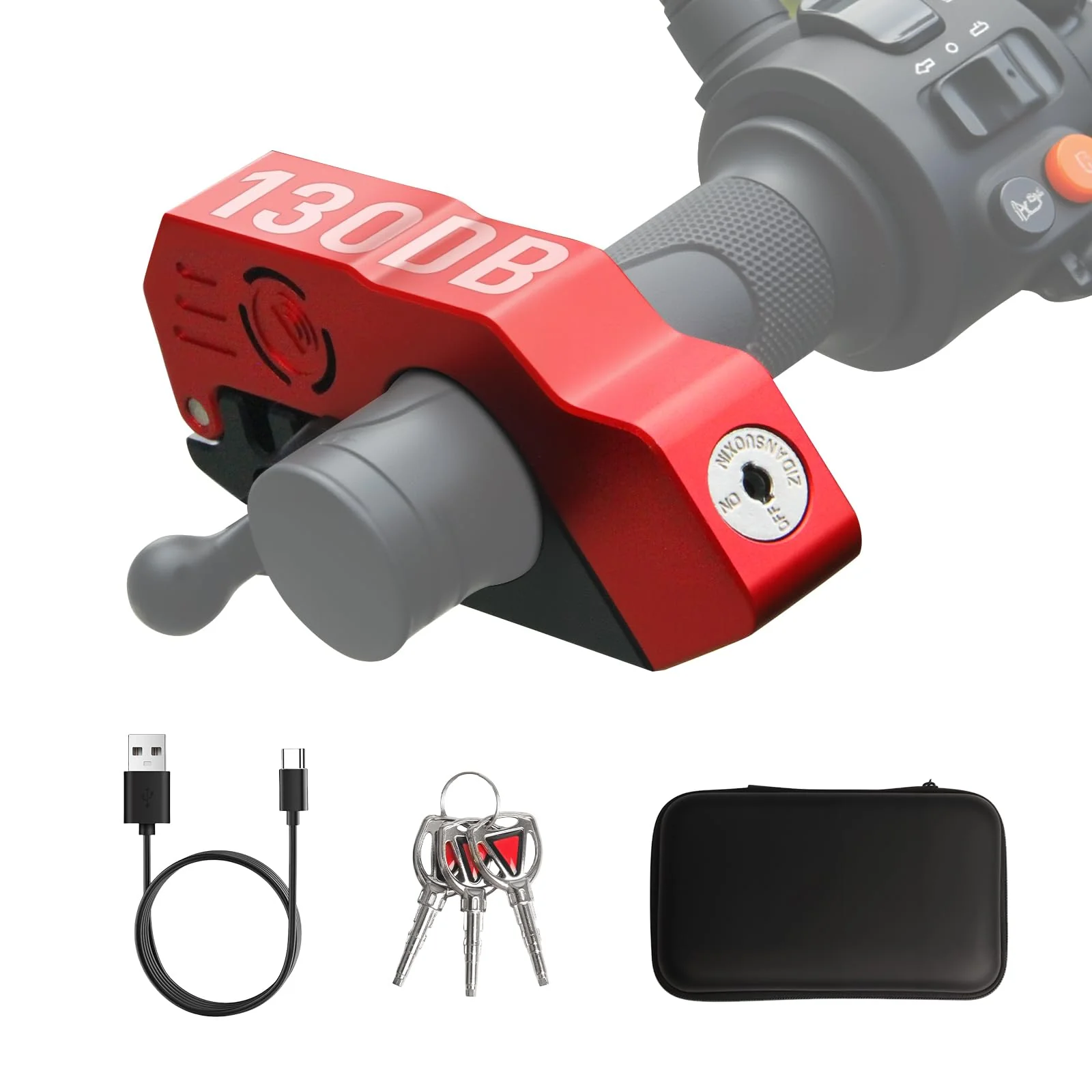 Motorcycle Locks Anti Theft, 130DB Alarm Motorcycle Grip Brake Lock, Heavy Duty Handlebar Throttle Lock Waterproof Alarm System for Moped, Bike, Scooter, ATV (Red) Red