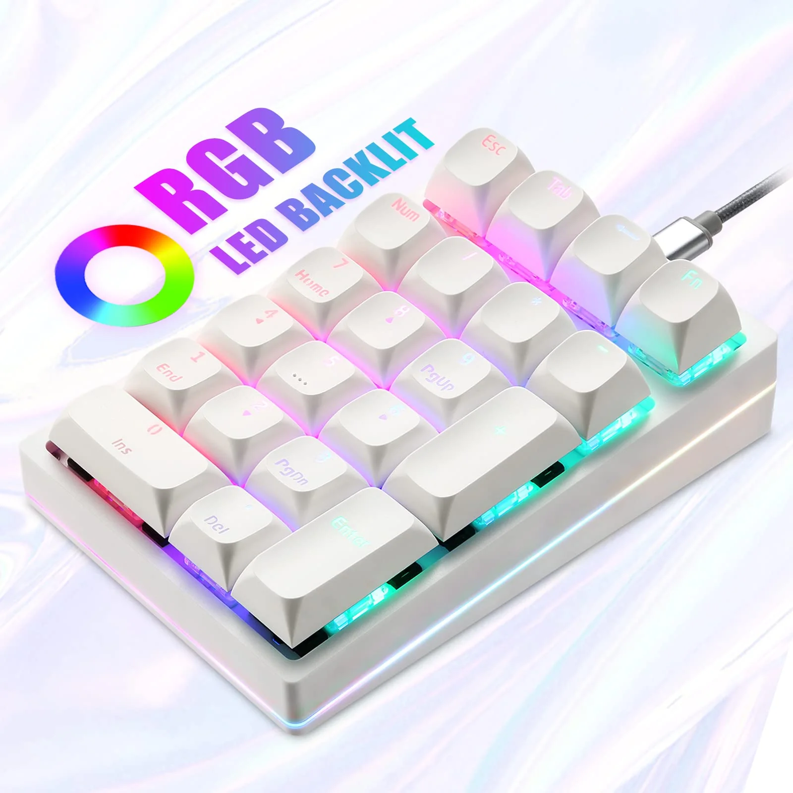 MOTOSPEED Mechanical Numeric Keypad Hot-Swap GATERON Switch Wired Gaming Keypad RGB Backlit PBT Keycap 21 Keys Mini Numpad Portable Keypad Extended Layout(Gateron Blue) classic White blue switch - Image 4