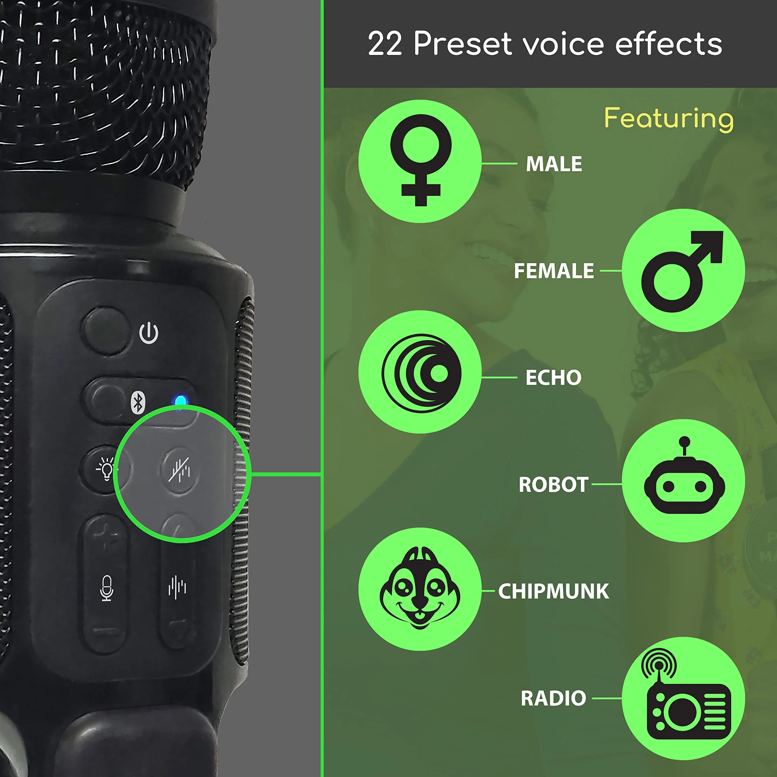 Move Mic by Singing Machine – Bluetooth Karaoke Microphone & Speaker with LED Lights, 22 Voice FX & Rechargeable Battery – Portable Mic for Dorm Parties, Family Fun, Kids, and Teens - Image 4