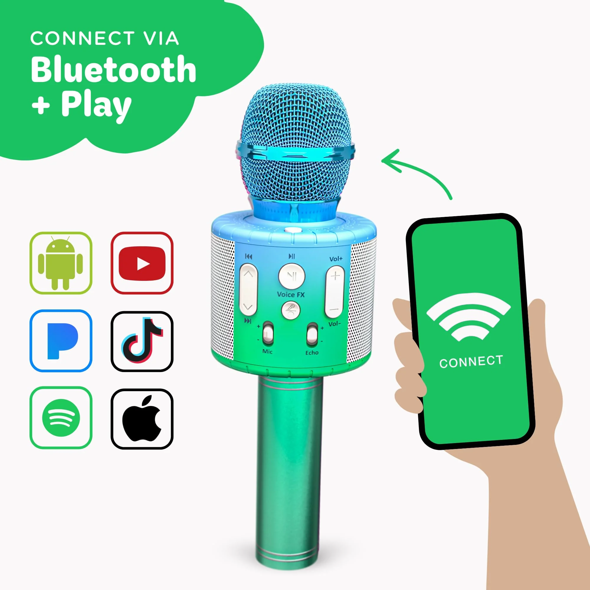 Move2Play, Kids Karaoke Microphone | Includes Pre-Loaded Songs & Bluetooth | Kids Birthday Party Gift | Toy for All Ages 2, 3, 4, 5, 6+ Year Old Girls, Boys & Toddlers Blue/Green - Image 3