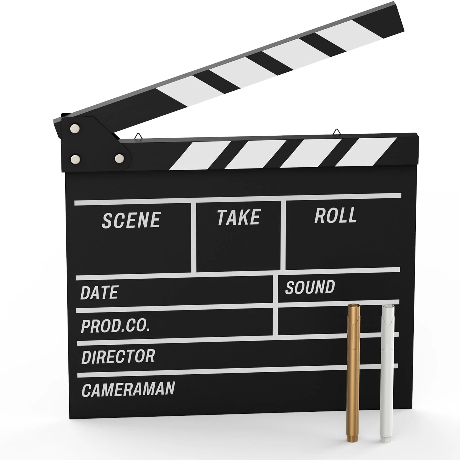 Movie Film Clapboard Hollywood Wooden-Clapper Board Directors Photography Studio Video TV Clapper Board with Erasable Pen Movie Theater Props Decor，Black Clap Board 10.5 X 11.7 inches (Black) Black