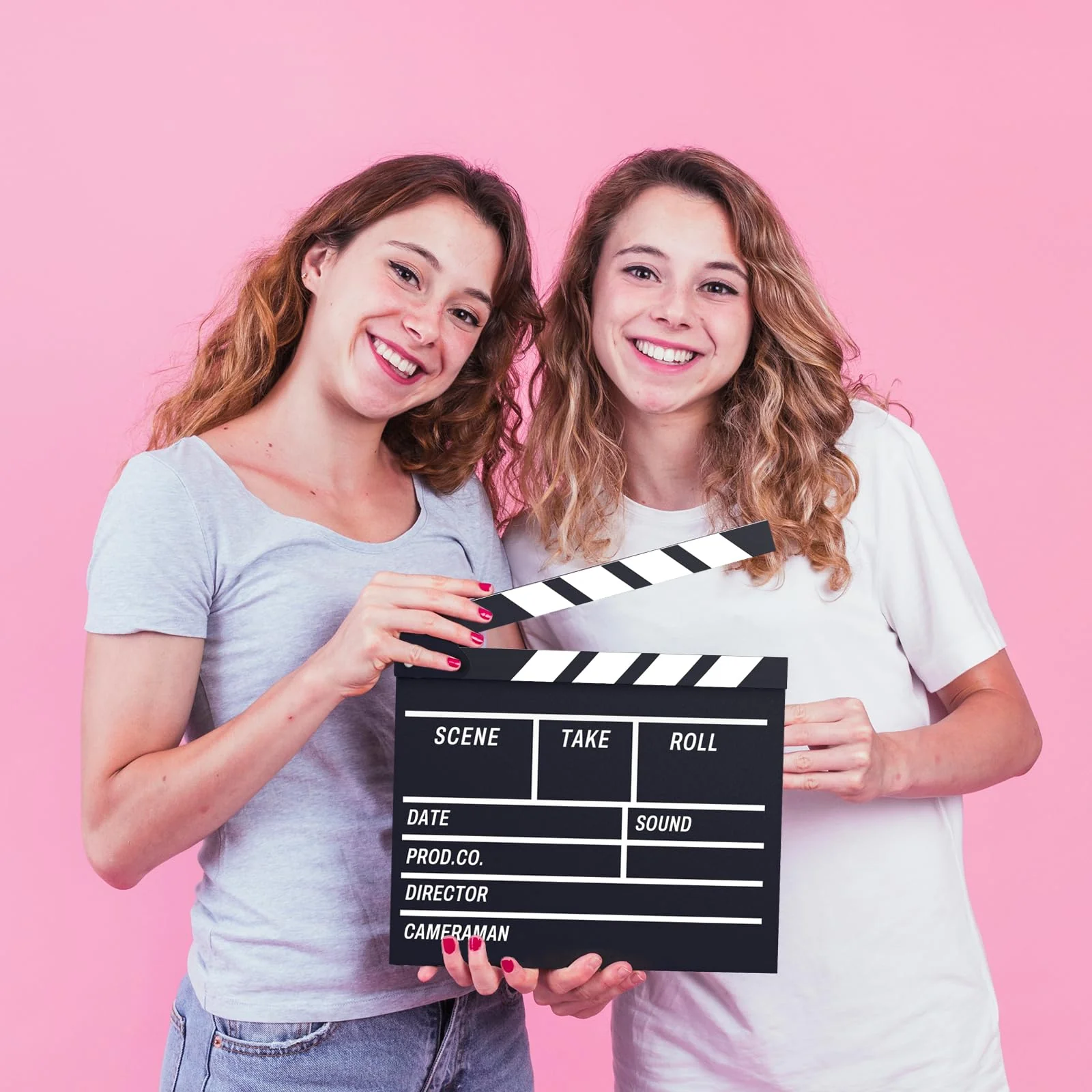 Movie Film Clapboard Hollywood Wooden-Clapper Board Directors Photography Studio Video TV Clapper Board with Erasable Pen Movie Theater Props Decor，Black Clap Board 10.5 X 11.7 inches (Black) Black - Image 2